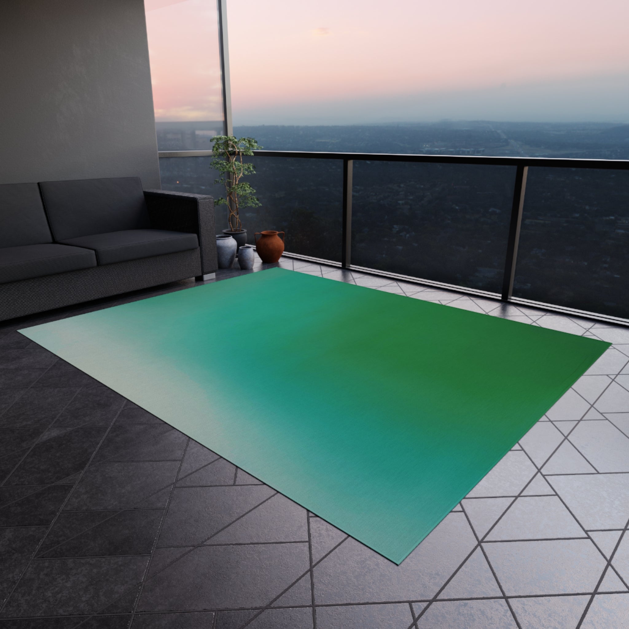 Abstract Large Outdoor Rug | Emerald Teal Green | Minimalist, Stylish Patio, Porch Floor Mat