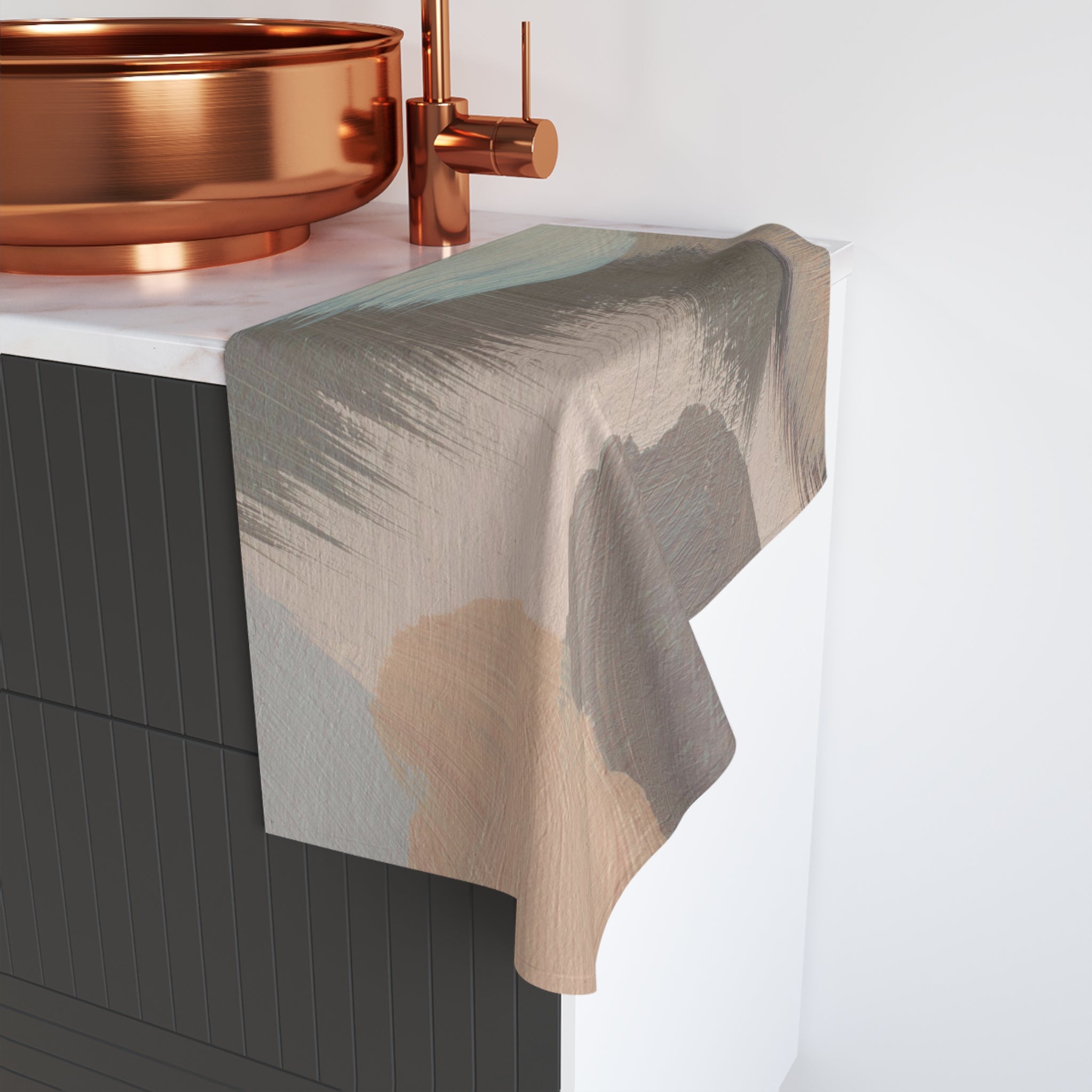 Abstract Kitchen, Bath Hand Towel | Taupe, Dusty Blush Beige