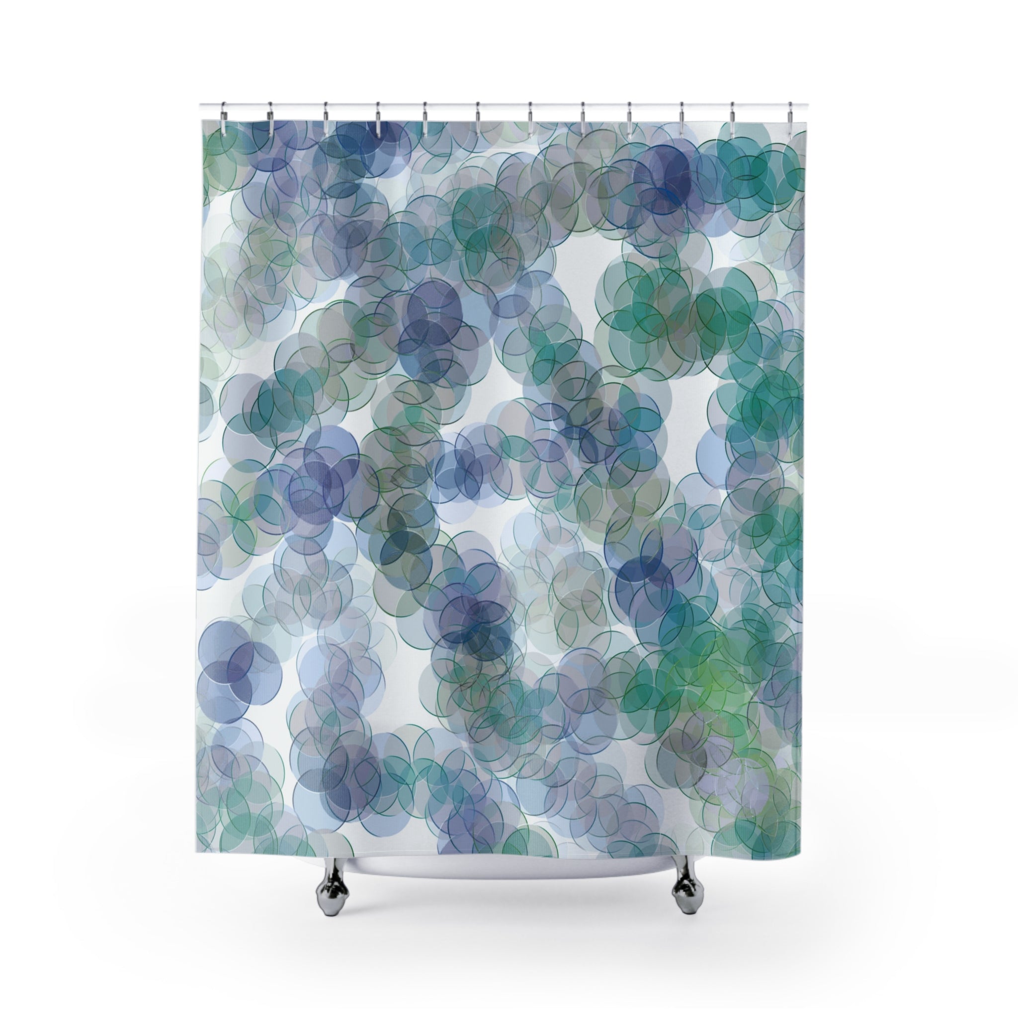 Boho Shower Curtain | Colorful Bubbles Green Blue White Watercolor