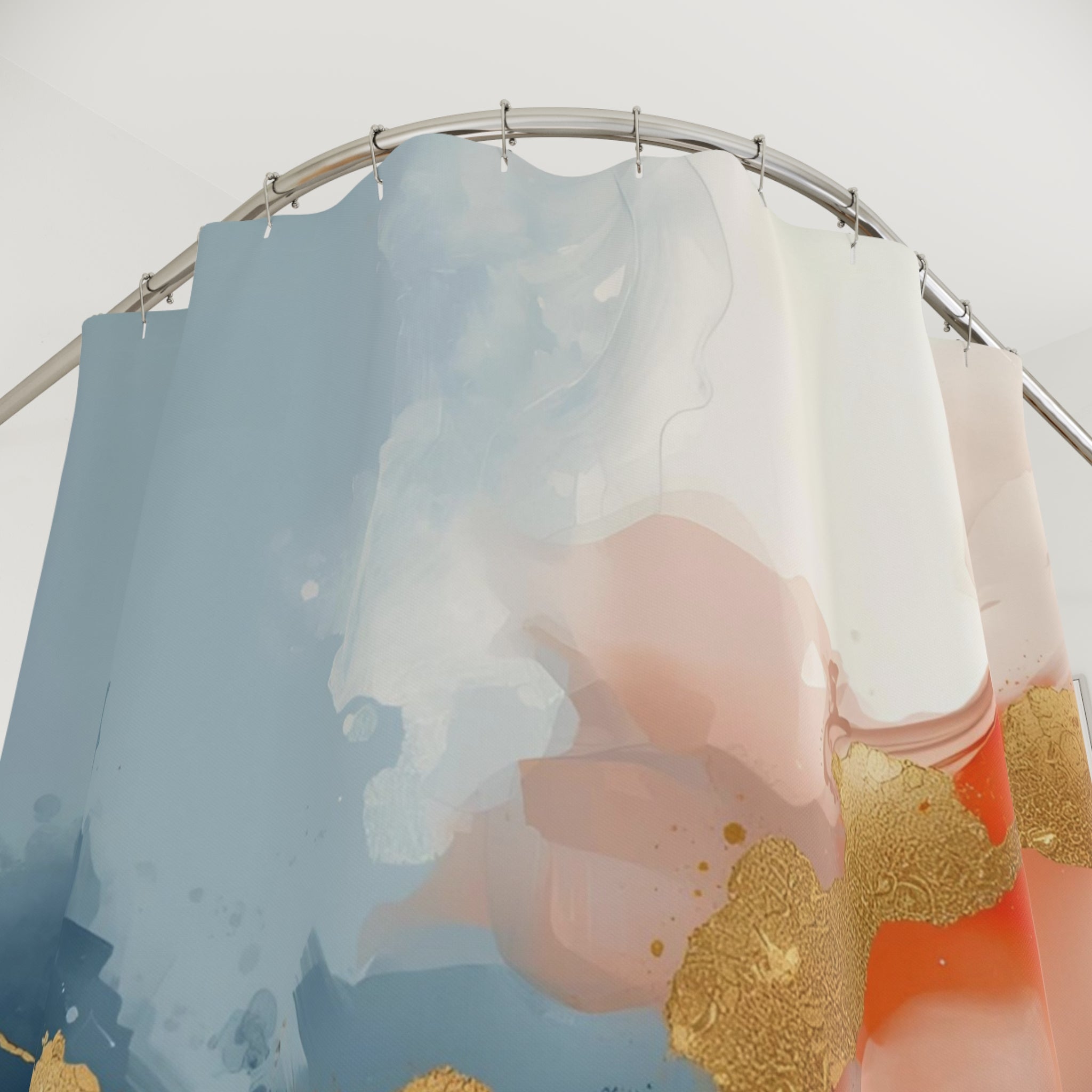 Boho Abstract Shower Curtain | Blue Orange Watercolor