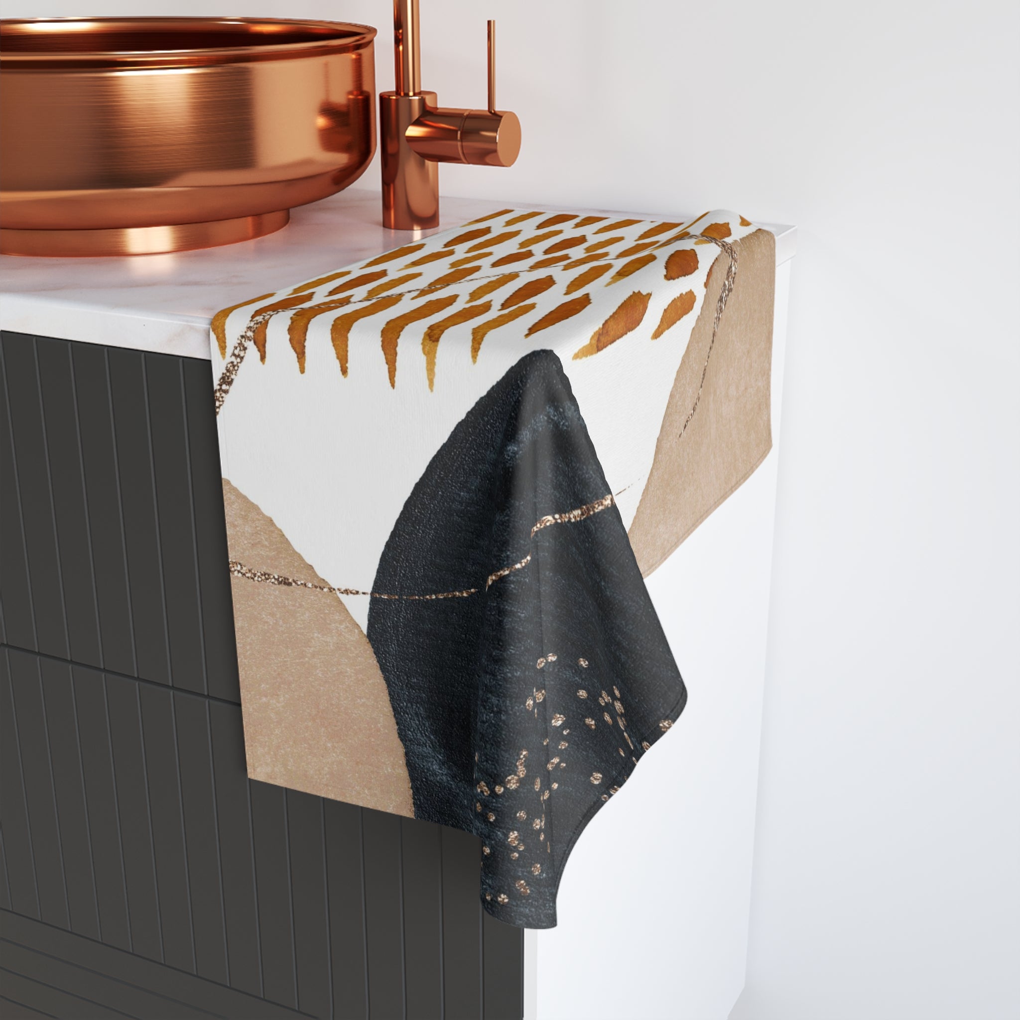 Abstract Kitchen, Bath Hand Towel | Beige Rust White