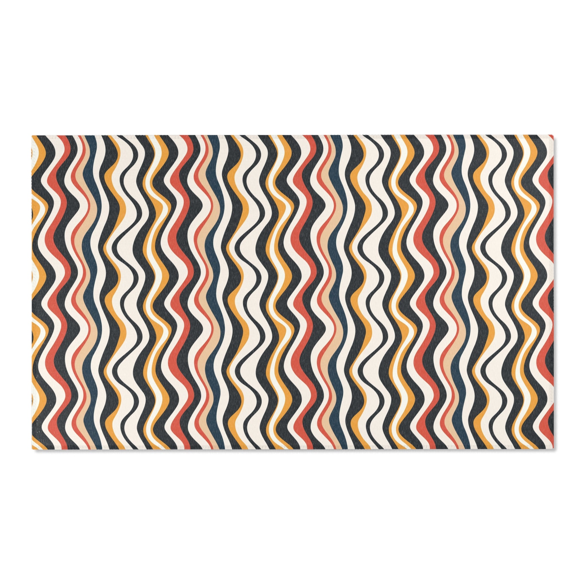 Retro Large Area Rug | Colorful Red Blue White Yellow Wavy Rug