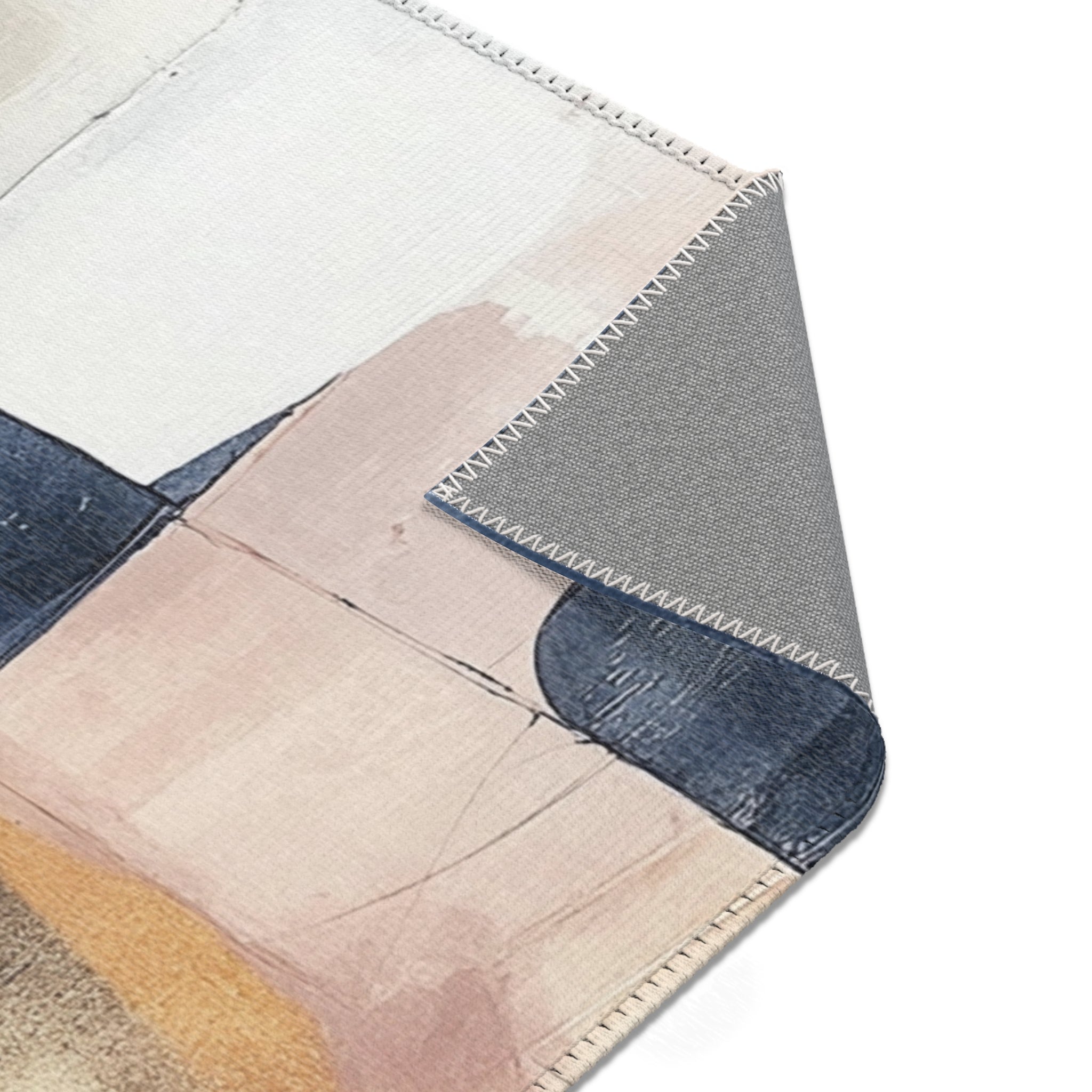 Abstract Large Area Rug | Modern Navy Blue Beige Watercolor Rug