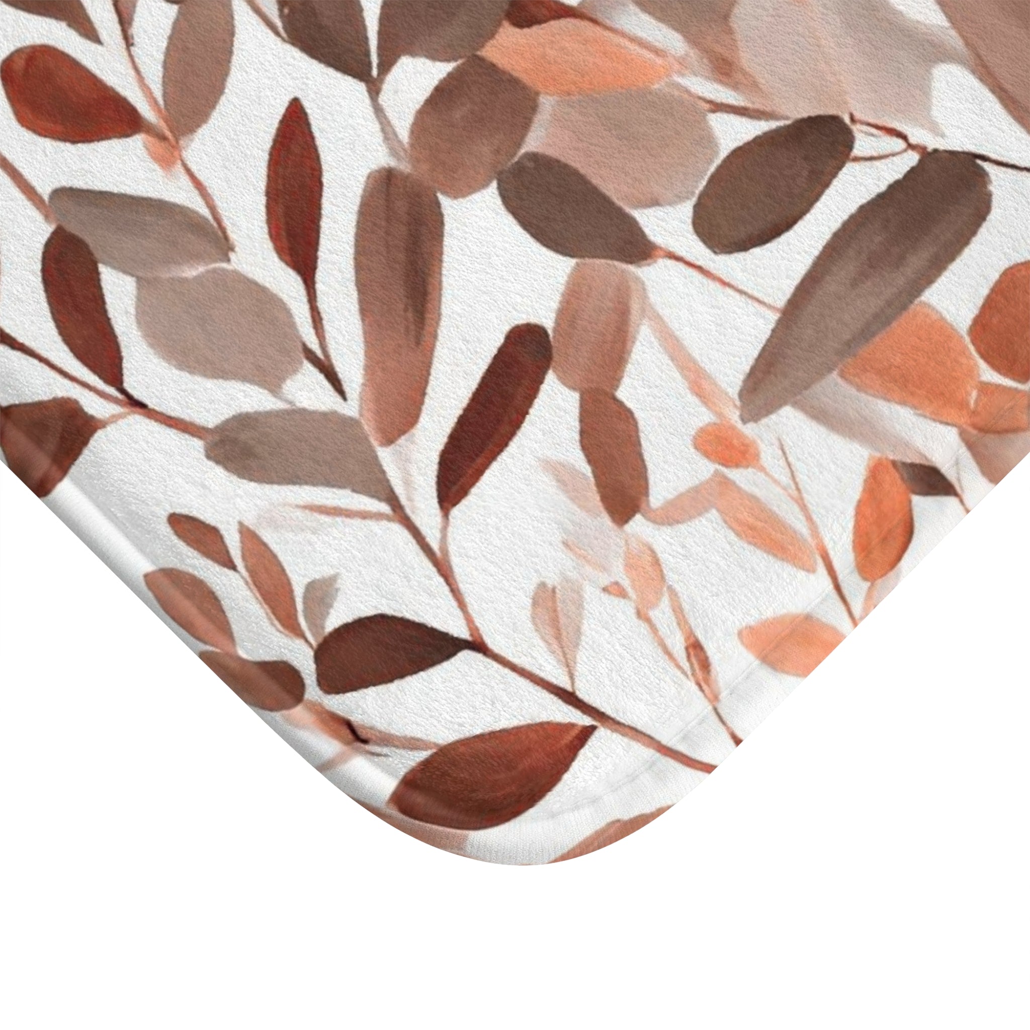 Boho Abstract Leaves Bath Mat | Taupe Orange, White Kitchen Mat
