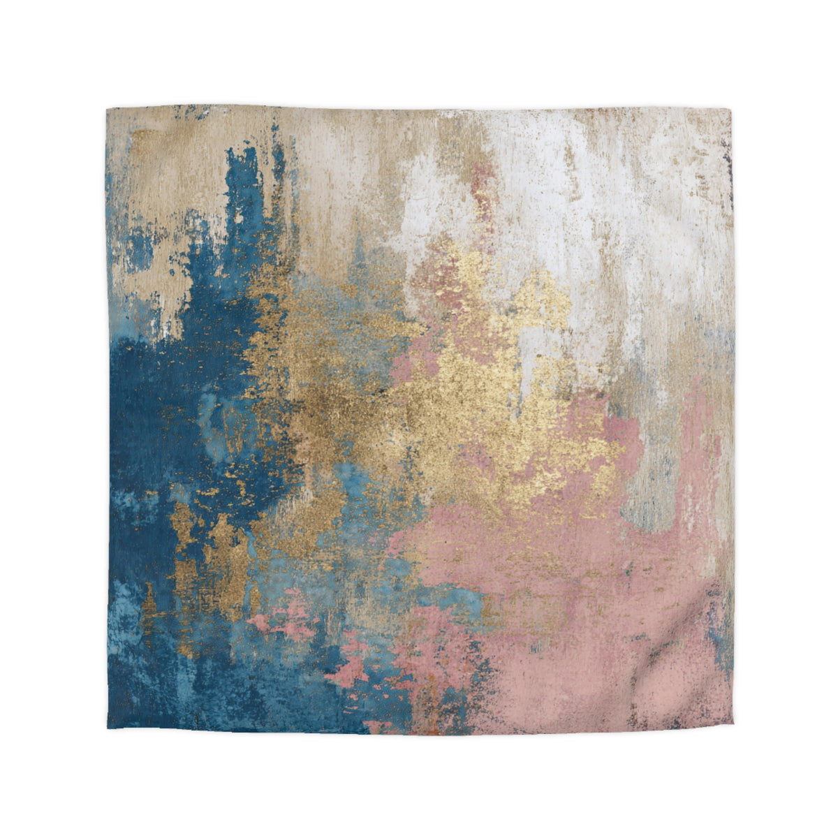 The image is an abstract painting with a mix of blue, pink, and white colors, creating a vibrant and dynamic composition.