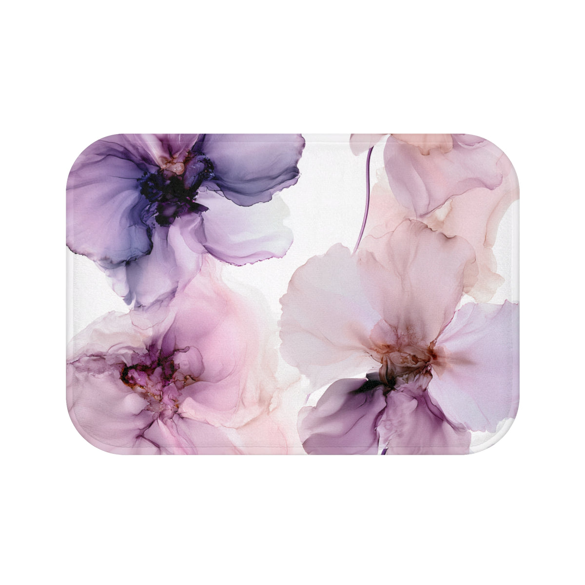 a vibrant and colorful abstract floral design, with a variety of purple and pink flowers arranged in a visually appealing manner.