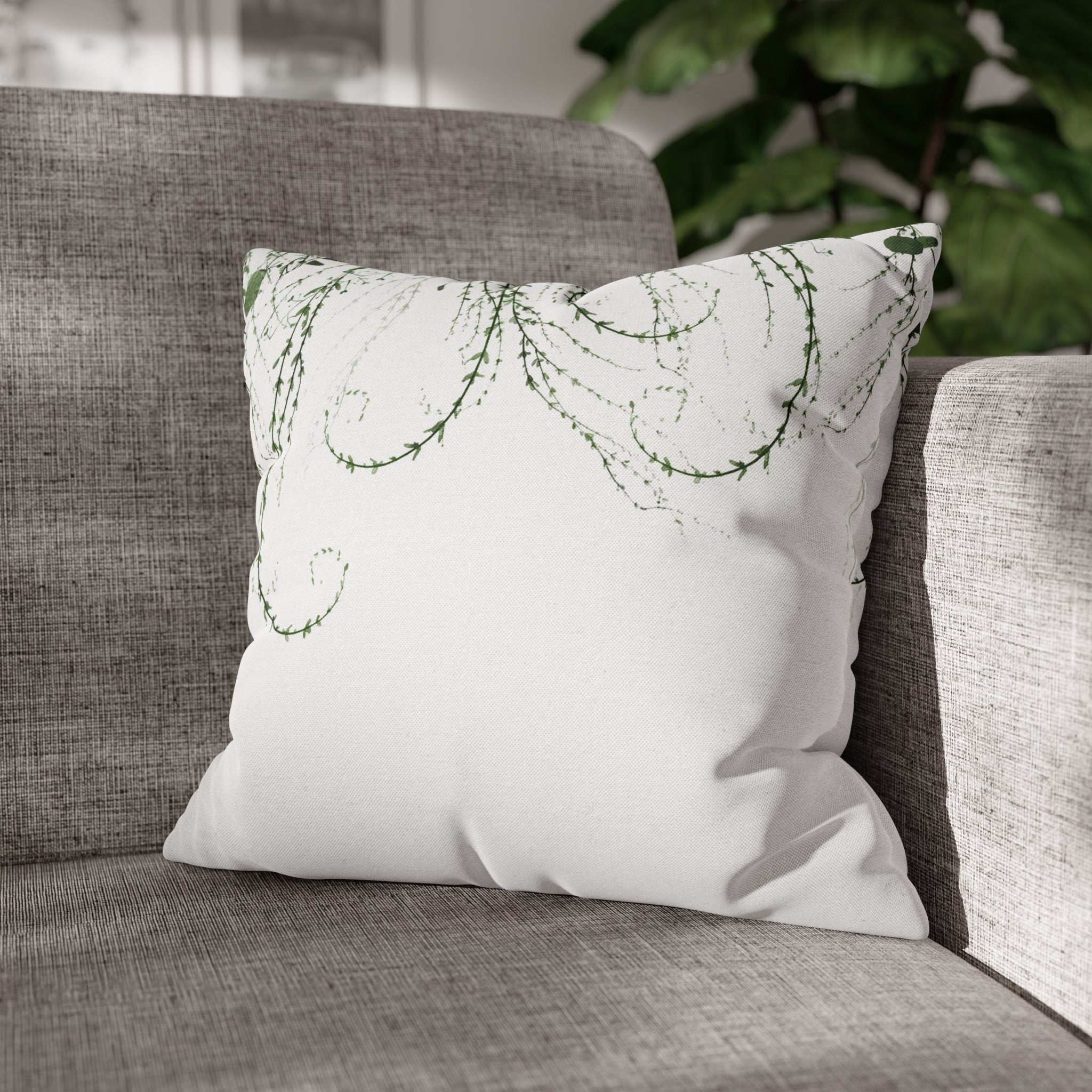 Floral Pillow Cover | White Sage Green Leaves, Minimalist