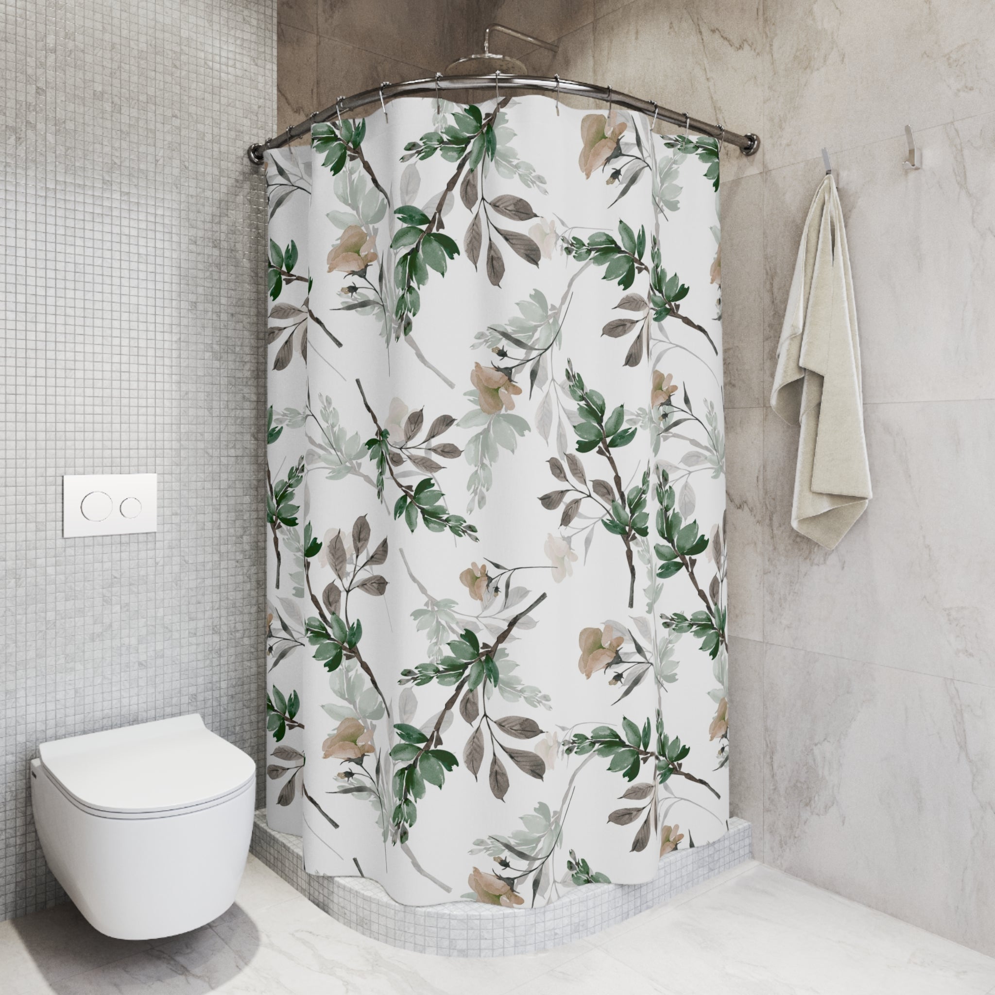 Floral Shower Curtain | Sage Green, White Bathroom Decor
