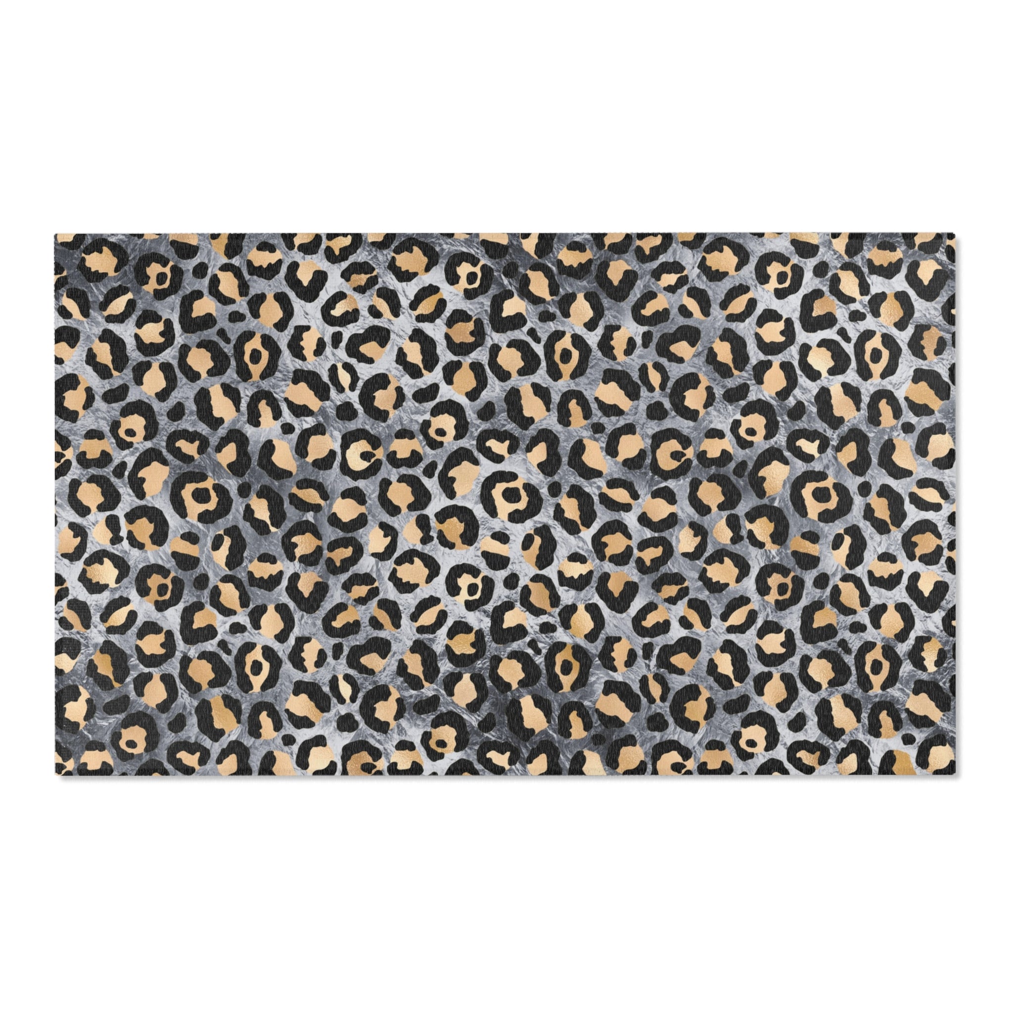 Grey Leopard Large Area Rug | Gold, Black Animal Print