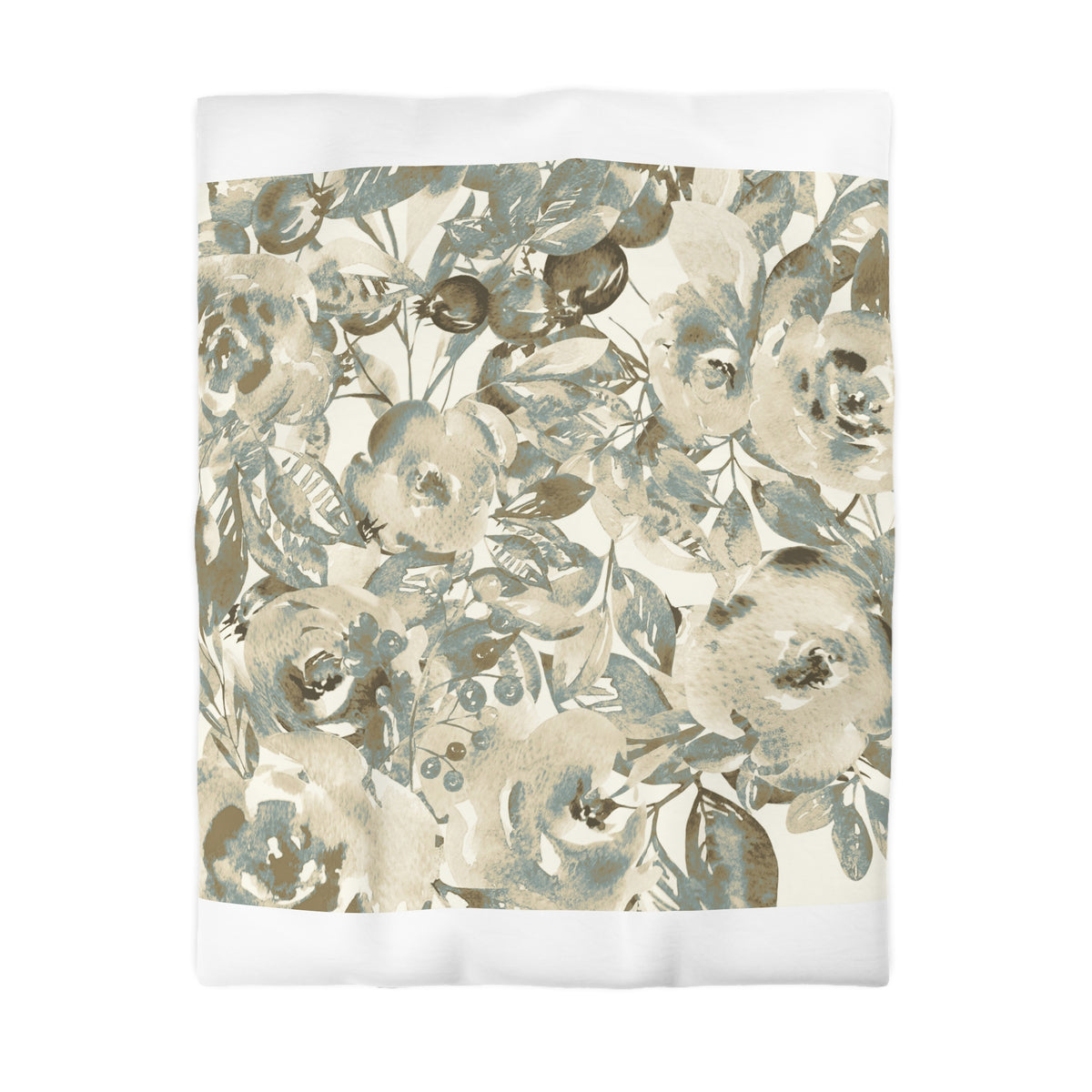 a square-shaped floral pattern with various shades of green and brown flowers and leaves.