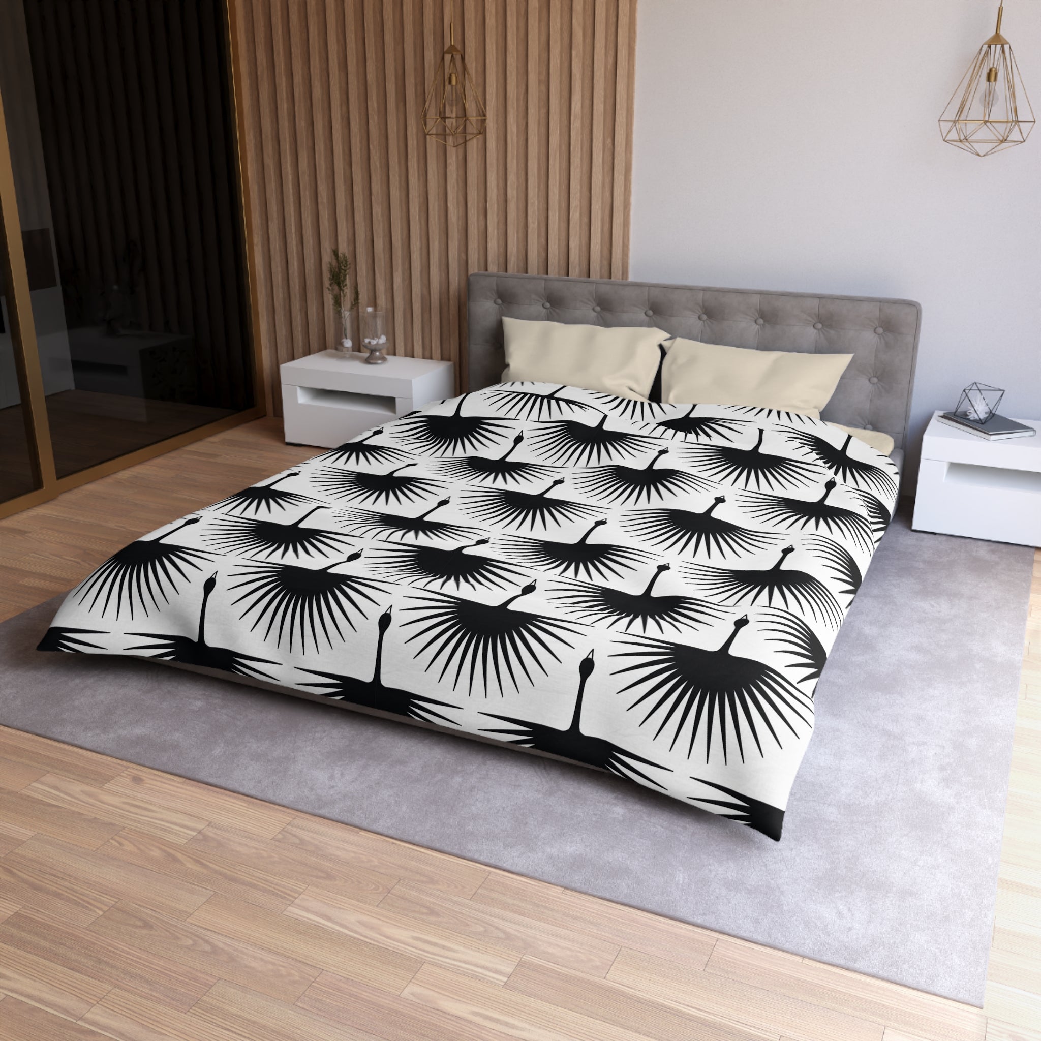 Boho Duvet Cover | Black White Crane Birds | Bedroom Decor