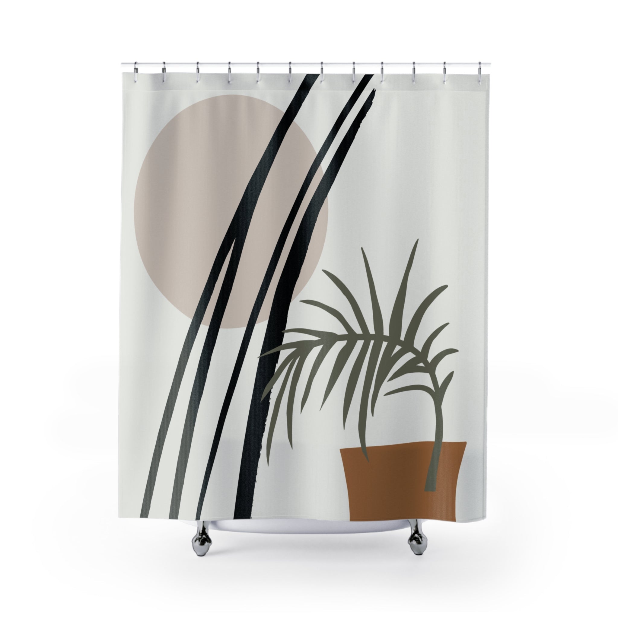 Abstract Shower Curtain | Boho Sun Plant Fabric Curtain