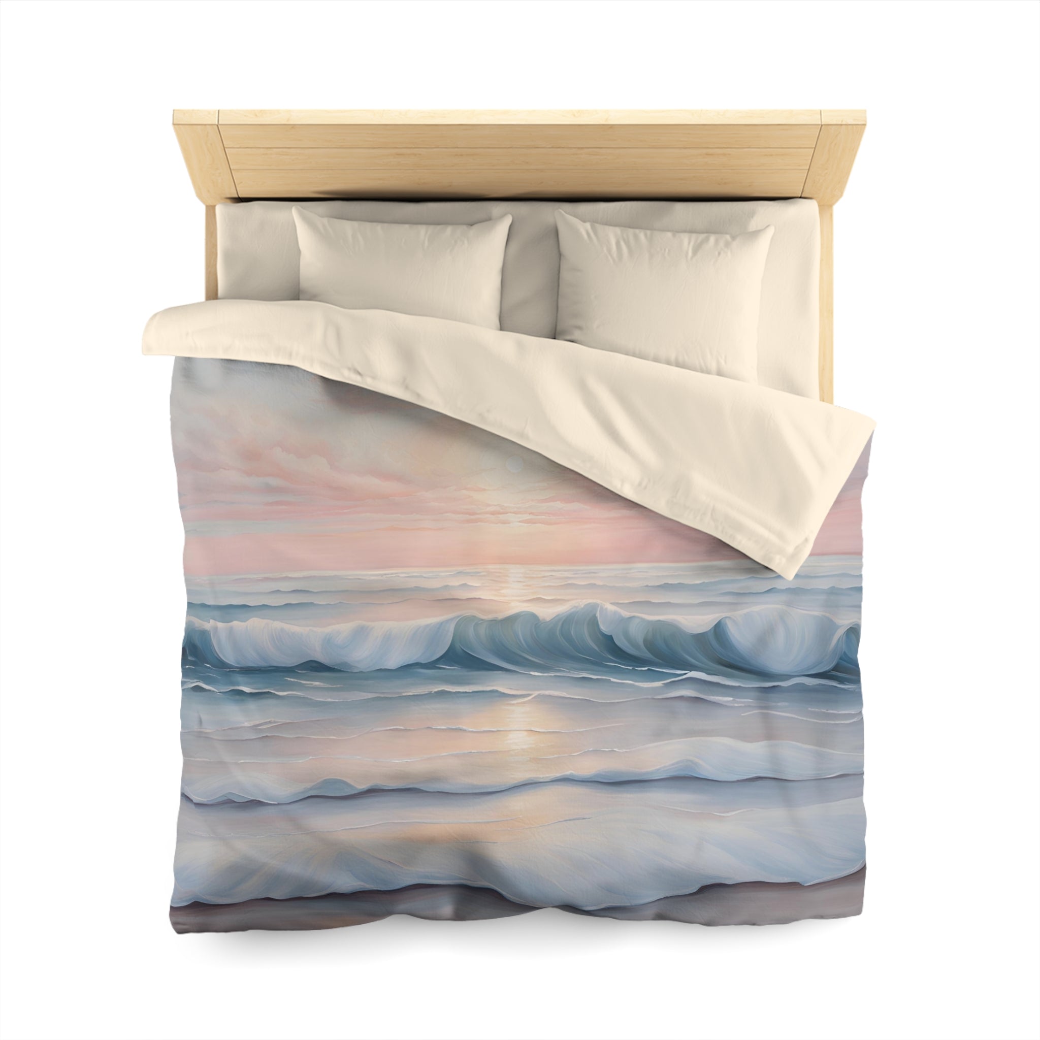a serene ocean scene with waves gently crashing onto the shore, creating a tranquil atmosphere.
