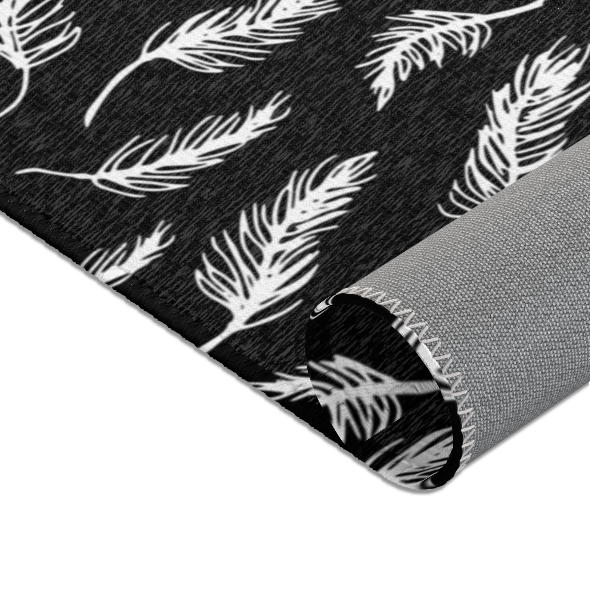 Abstract LeavesbArea Rug | Modern Black White Floral