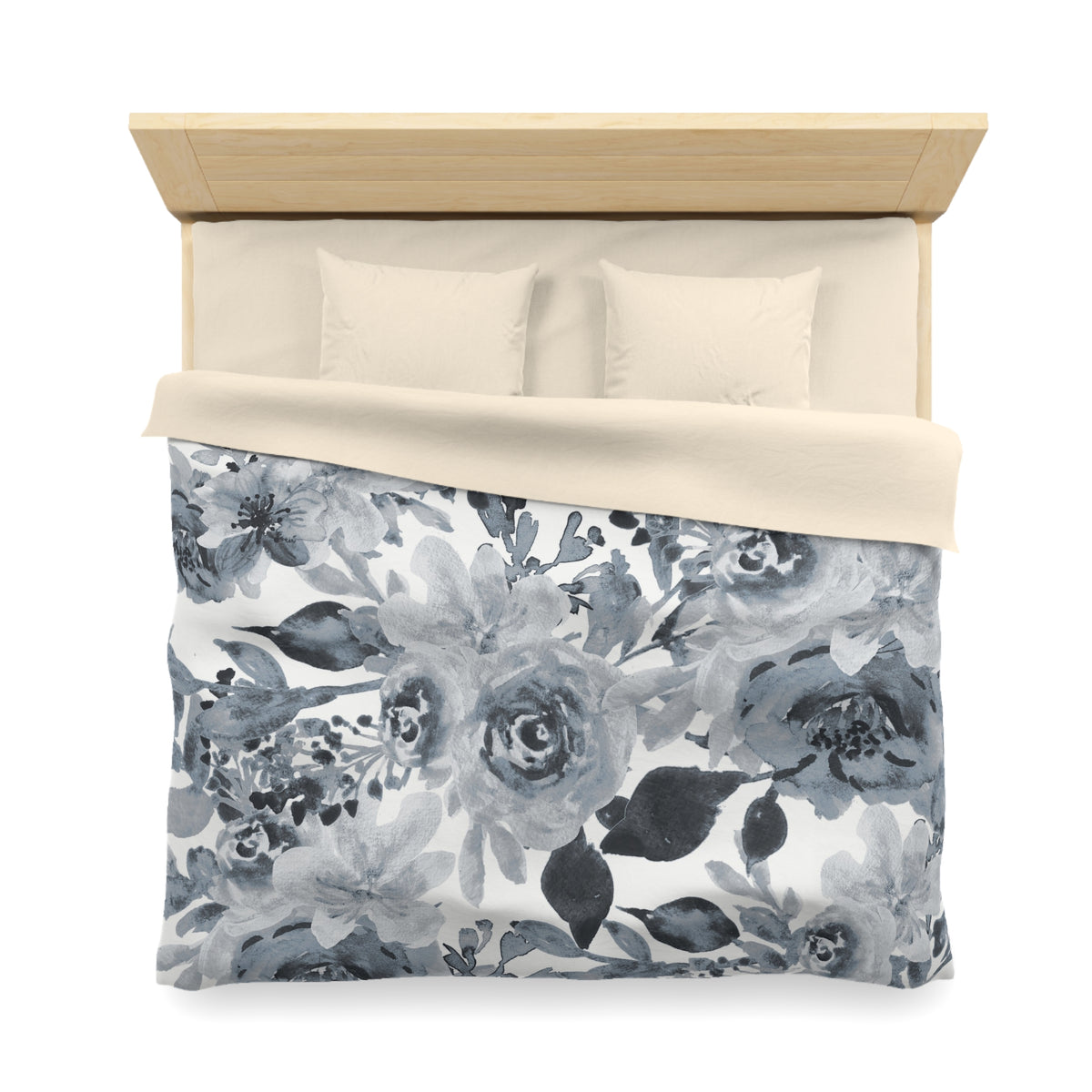 Dusty Grey Peony Duvet Cover | Slate Blue Watercolor Floral Bedding
