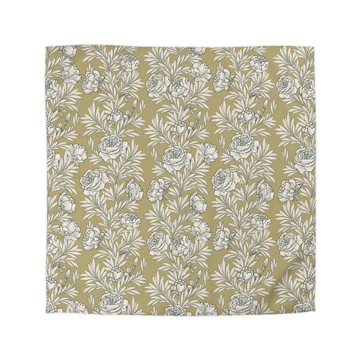a repeating pattern of white flowers on a beige background.