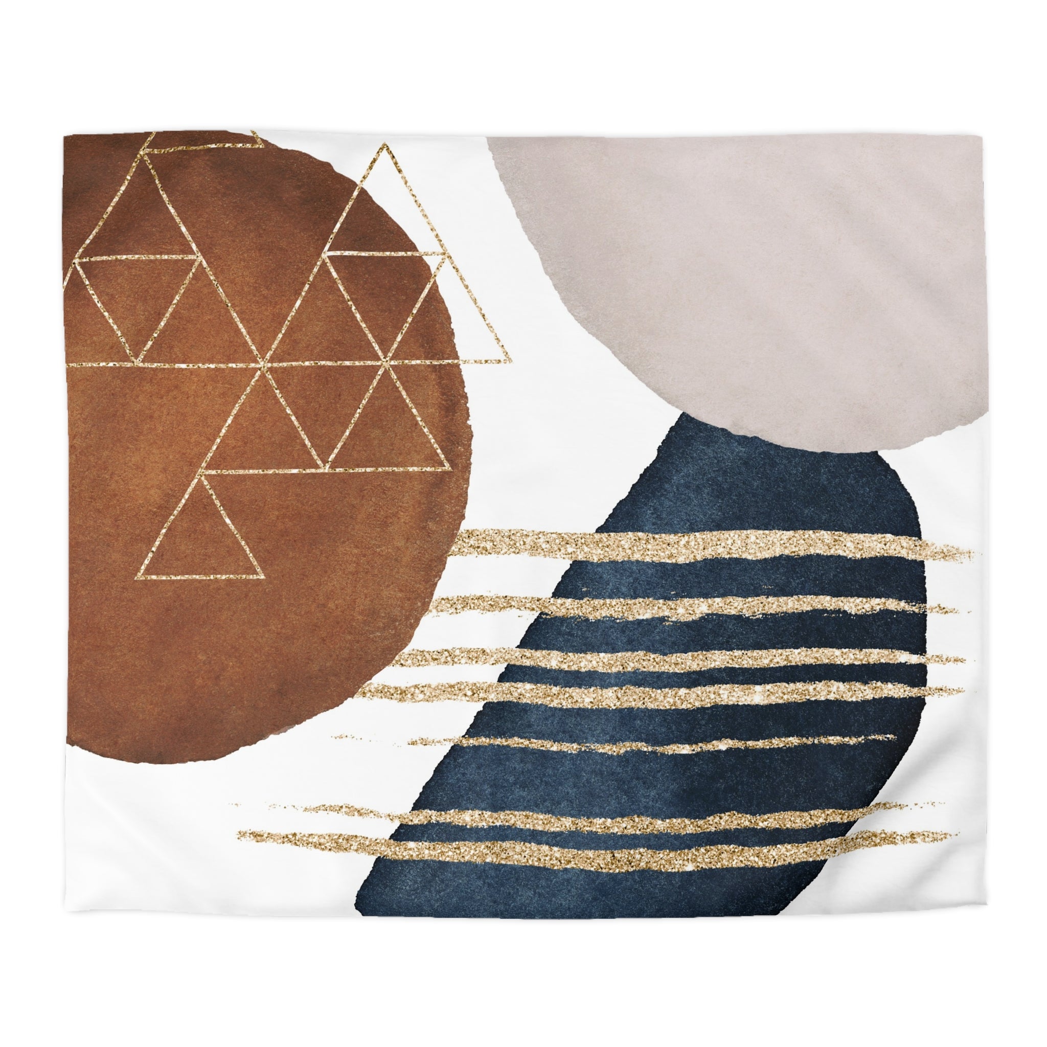 Abstract Duvet Cover | Navy Blue, Rust Brown, Geometric | Bedroom Decor