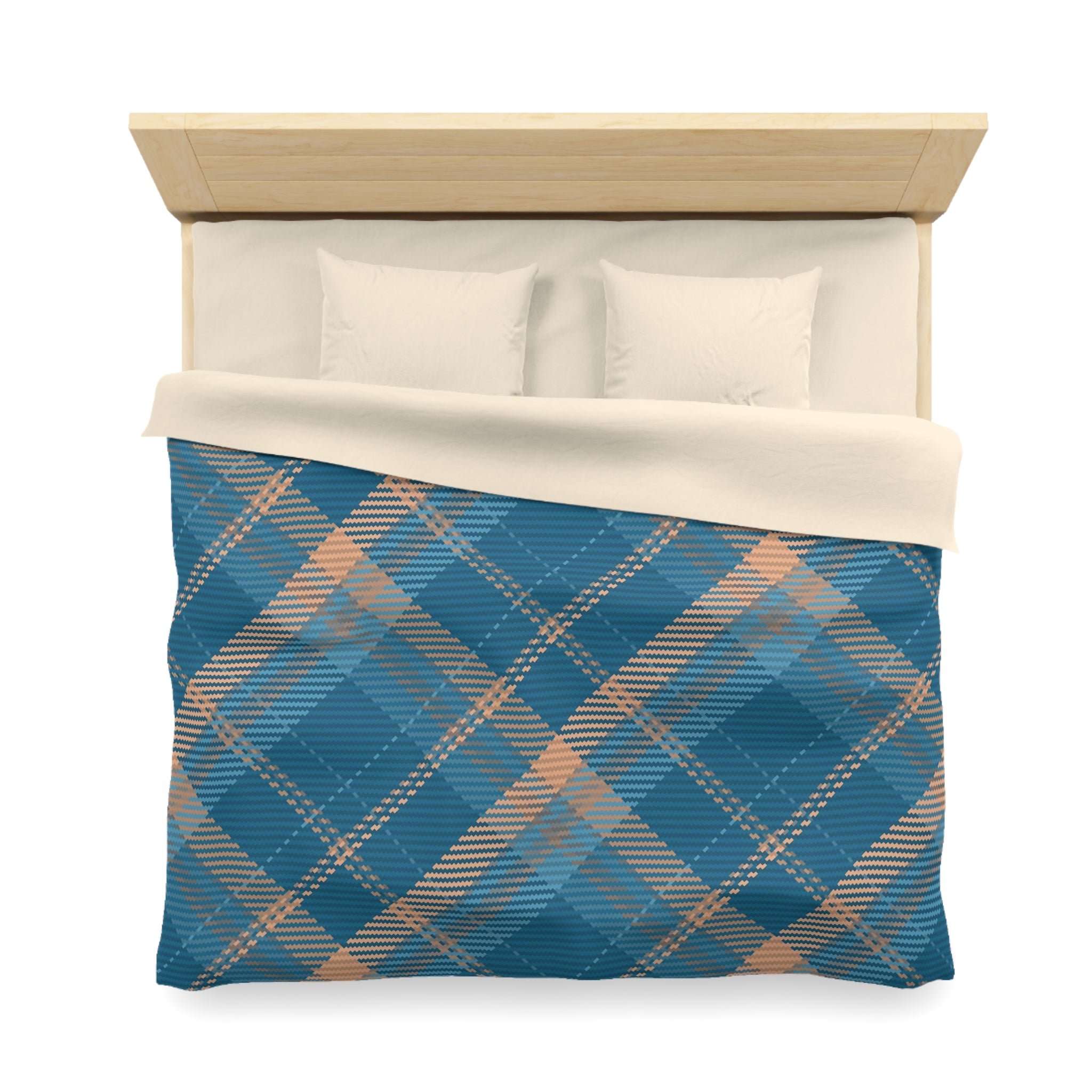 Plaid Duvet Cover | Vintage Blue, Peach | Bedroom Decor