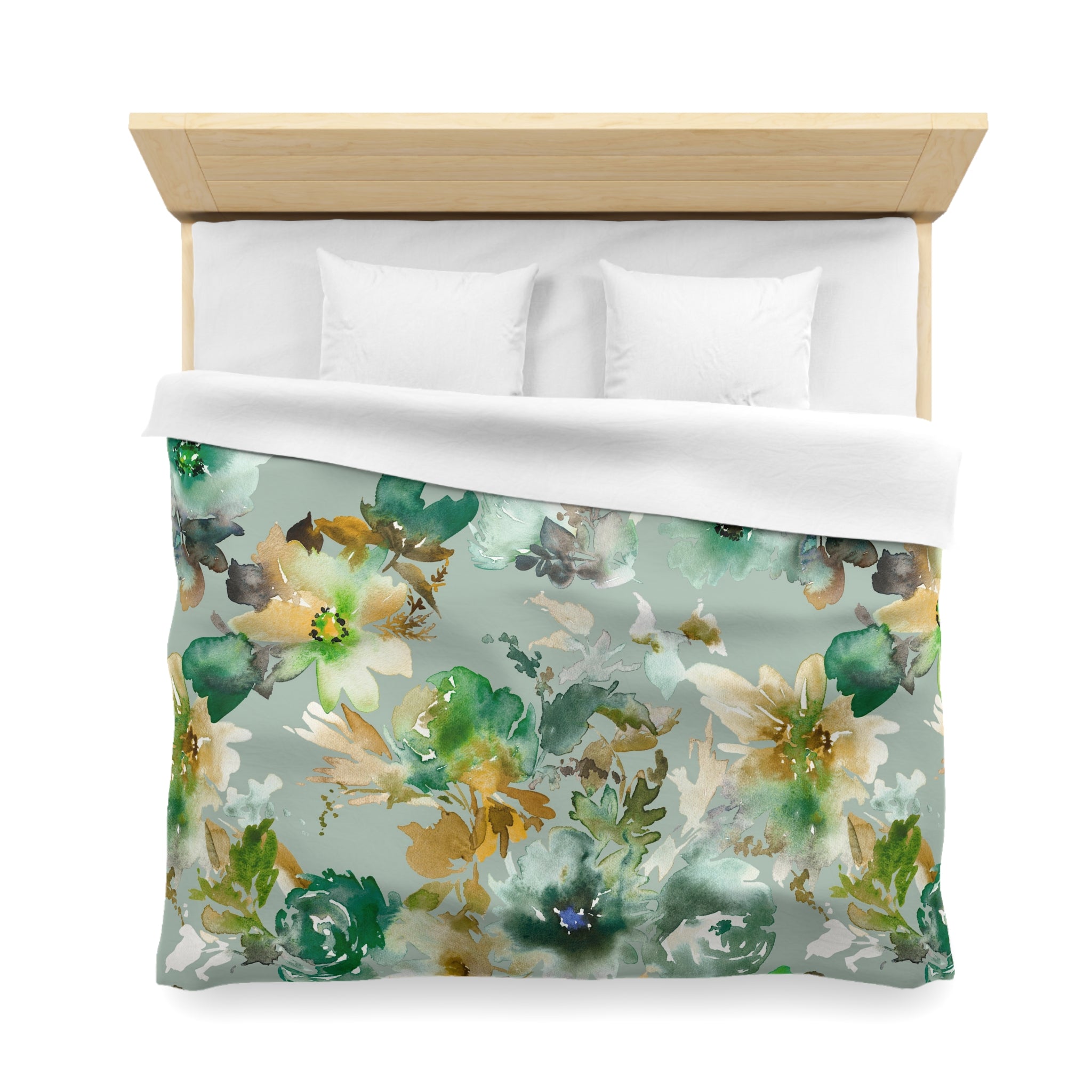 Floral Duvet, Pillow Cover Set | Green Beige Watercolor Bedroom Set