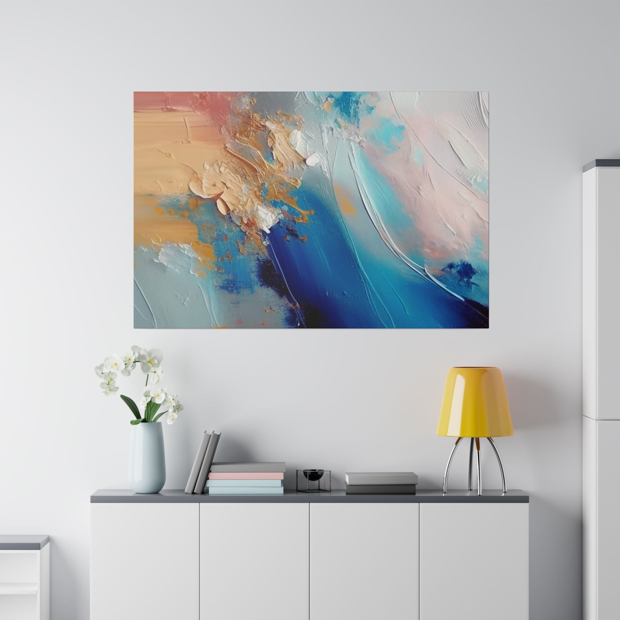 Abstract Canvas Wall Art | Colorful Beige, Blue Turquoise Wall Artwork