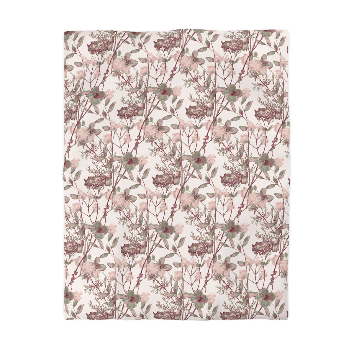 a repeating floral pattern with pink and green flowers and leaves on a white background.