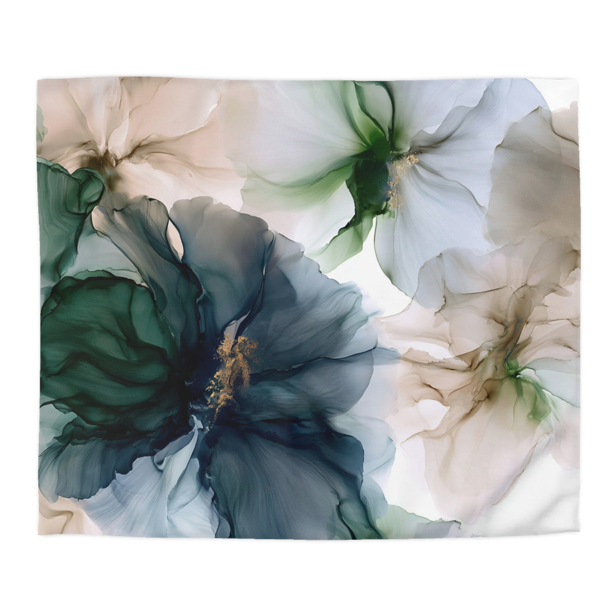 a blue and white flower on a white background