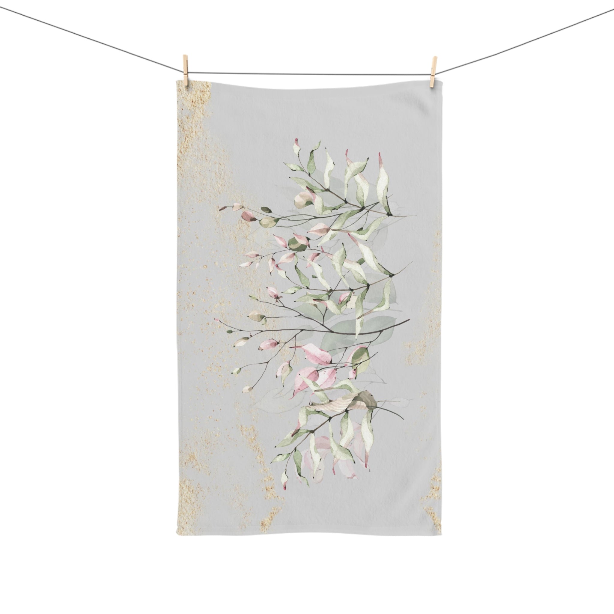 Boho Floral Kitchen, Bath Hand Towel | Grey Blush Pink Beige