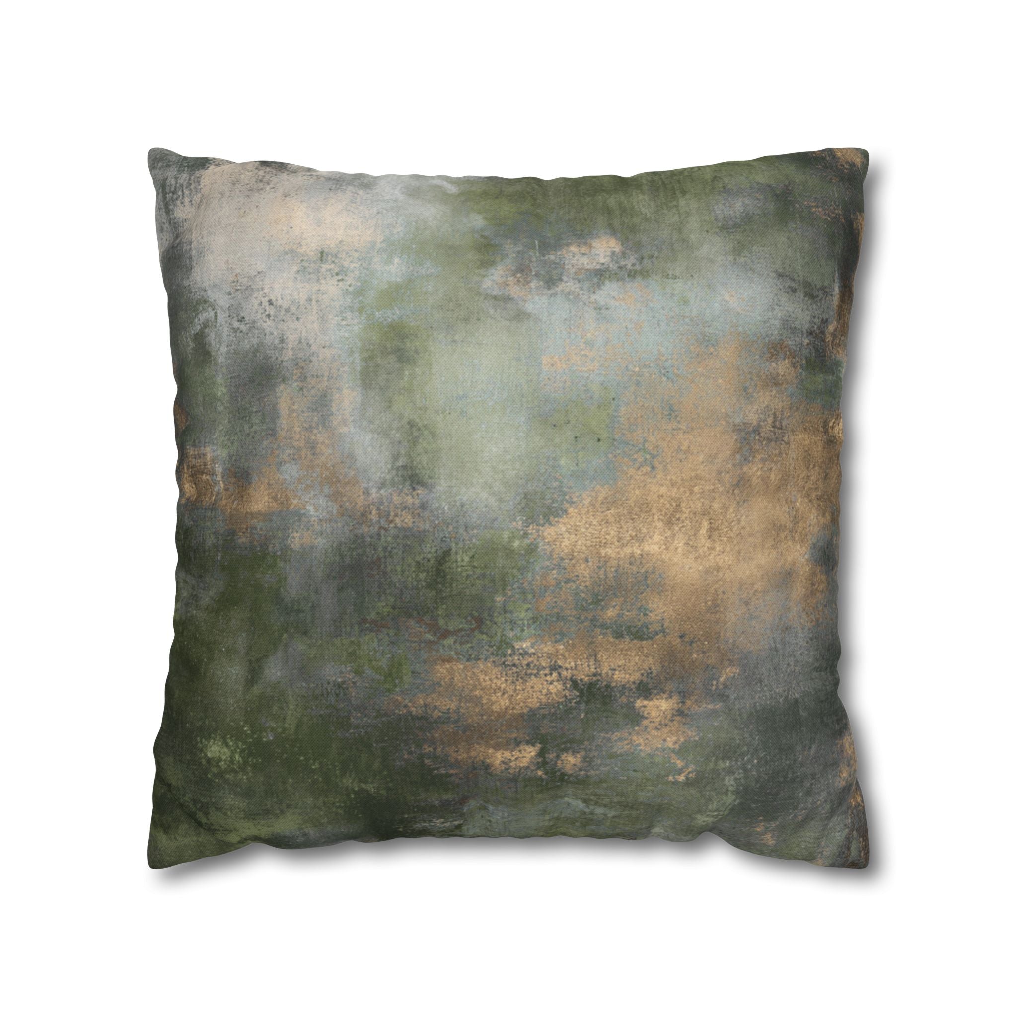 Abstract Throw Pillow Cover | Dark Forest Green, beige