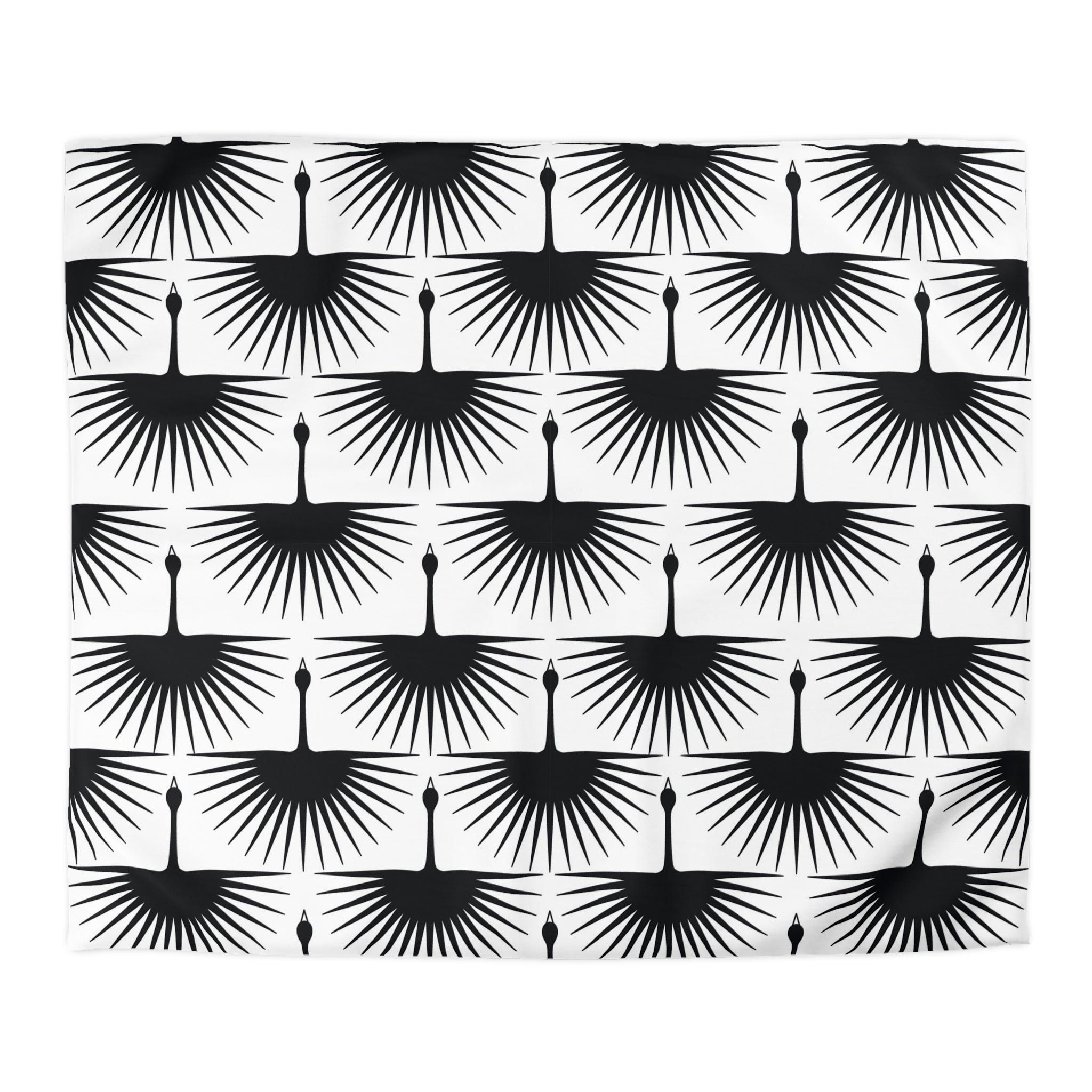 Boho Duvet Cover | Black White Crane Birds | Bedroom Decor