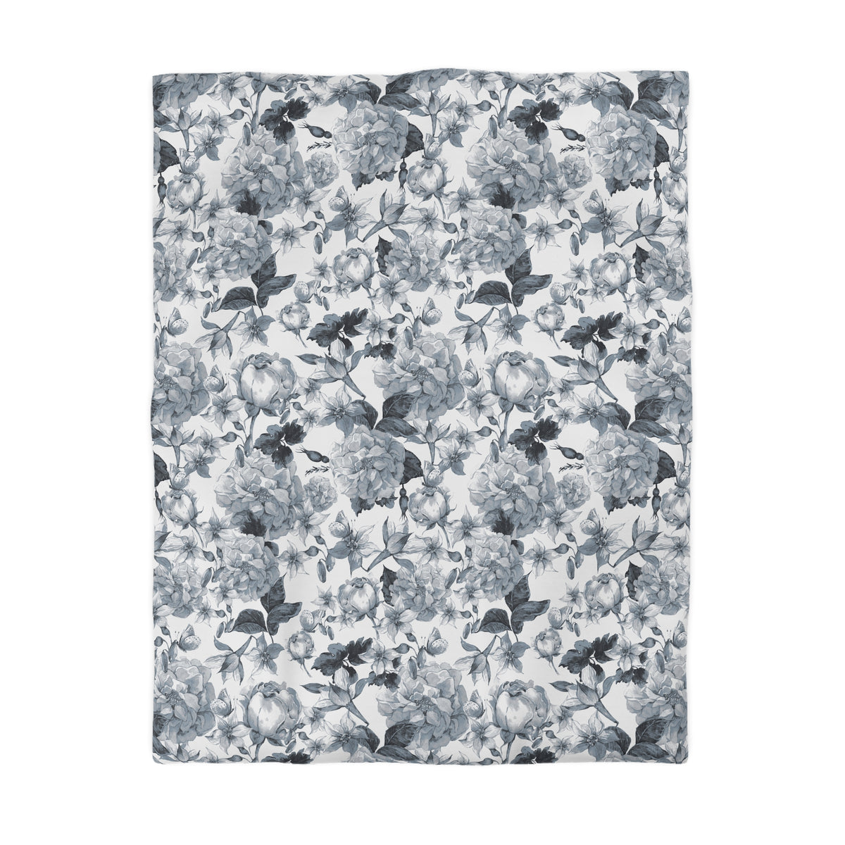 a repeating pattern of black and white flowers on a white background.