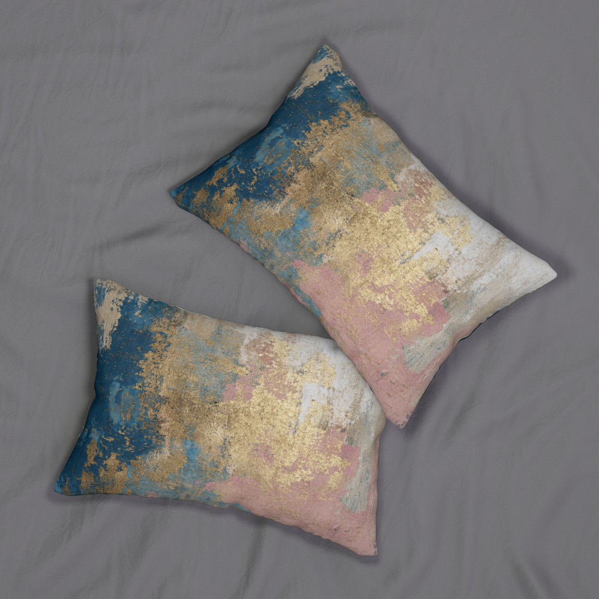 Teal Blush Ochre Abstract Lumbar Pillow 14x20, Textured Accent Pillow