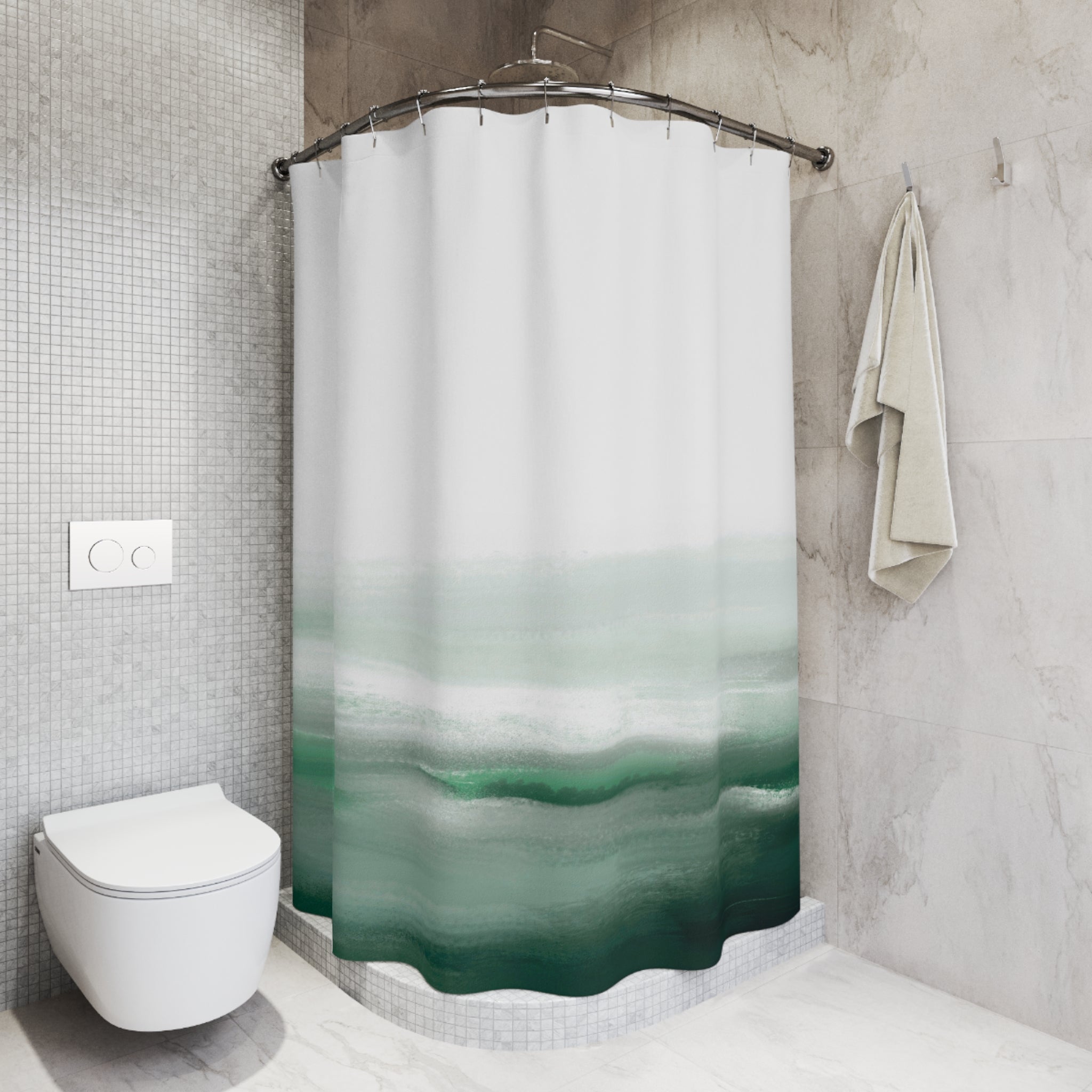 Abstract Shower Curtain | Emerald Green White Ombre Ocean