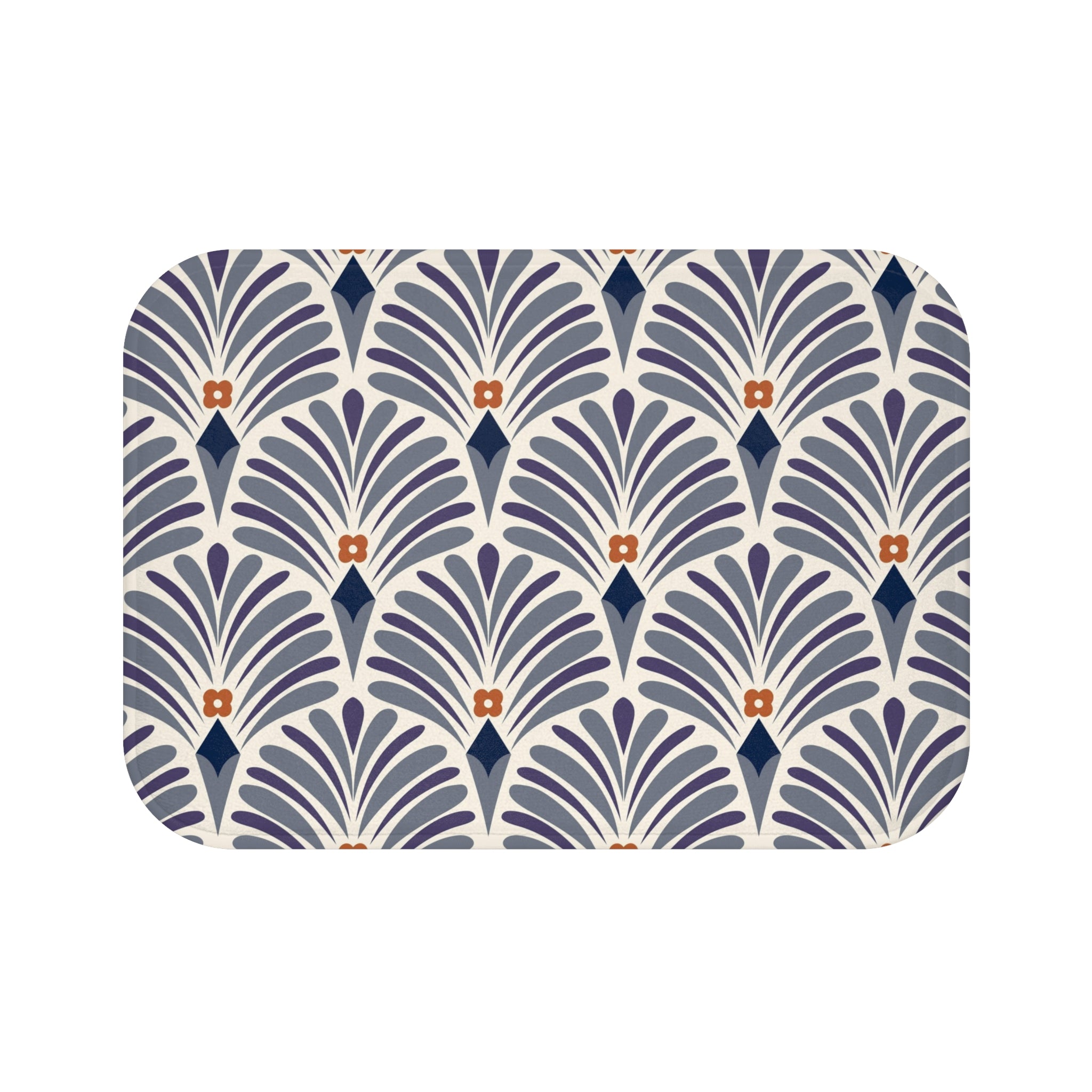 Boho Bath, Kitchen Mat | Art Deco Grey Plum Purple Beige