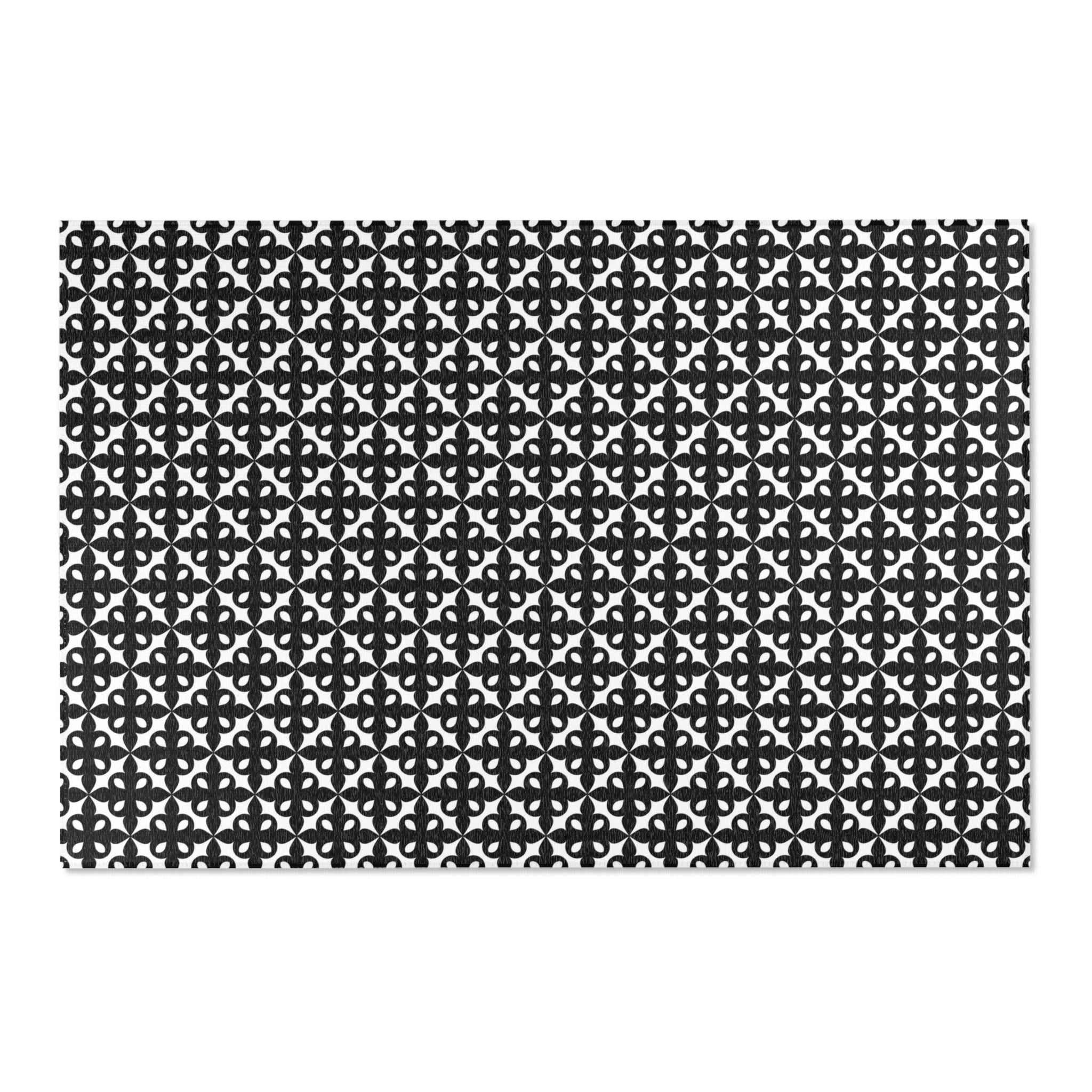 Retro Large Area Rug | Art Deco Nouveau Black White