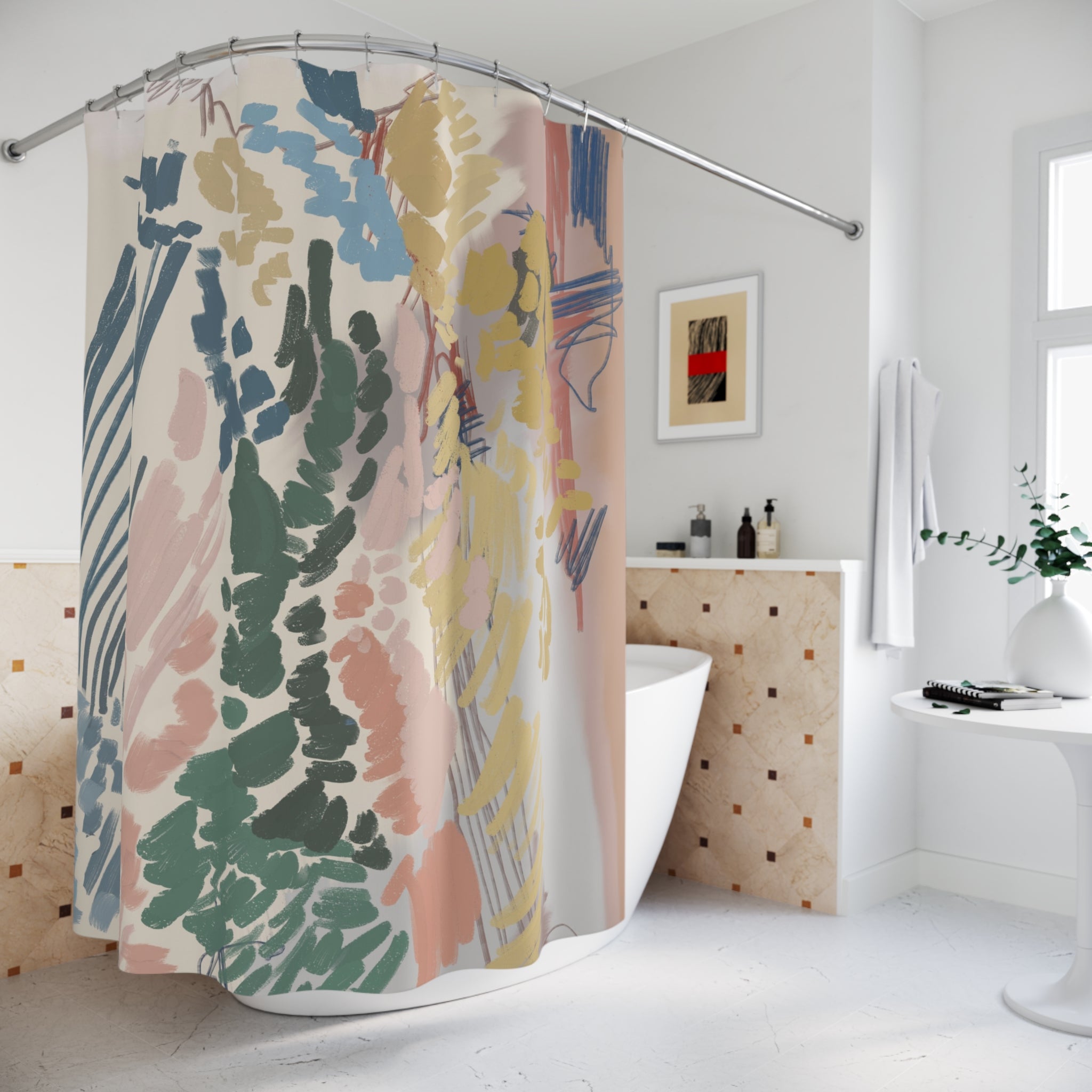 Boho Abstract Shower Curtain | Organic Watercolor