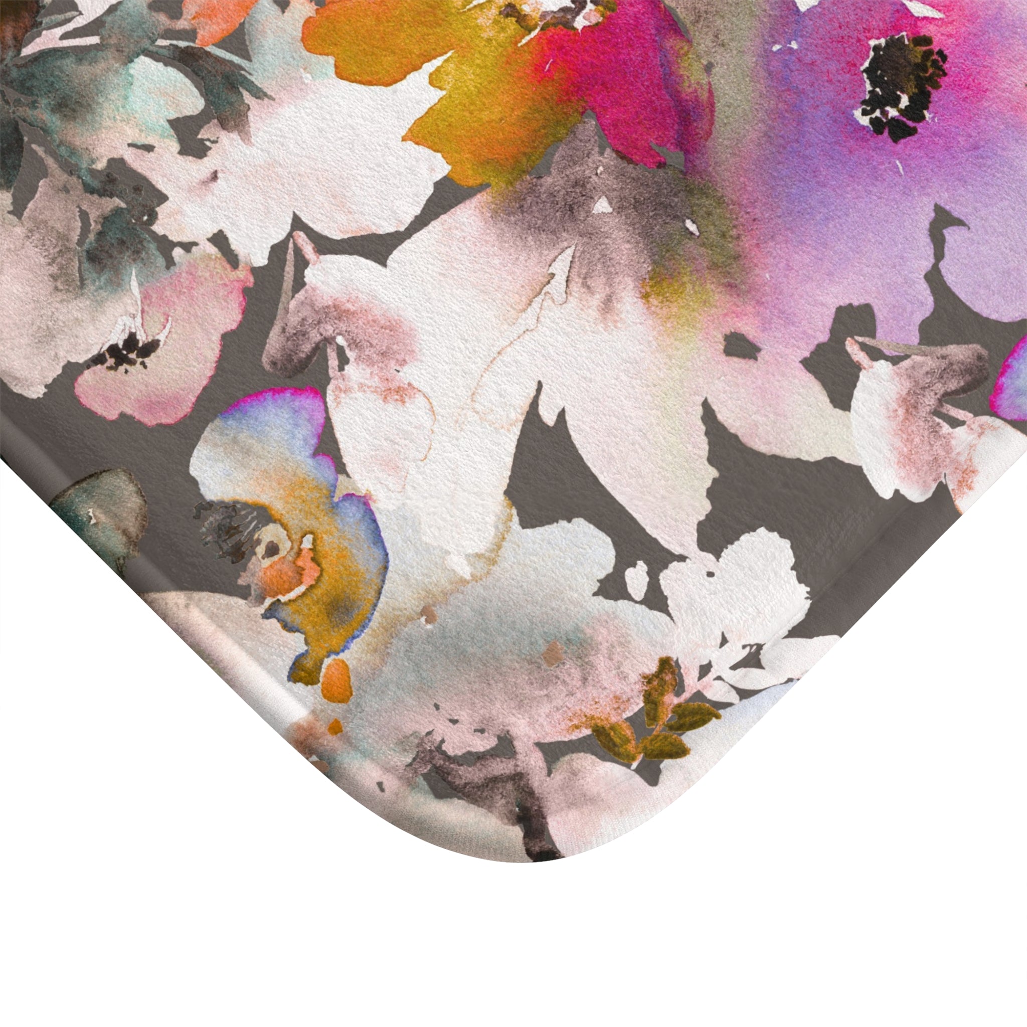 Floral Bath Mat | Grey Pink, White Kitchen Mat