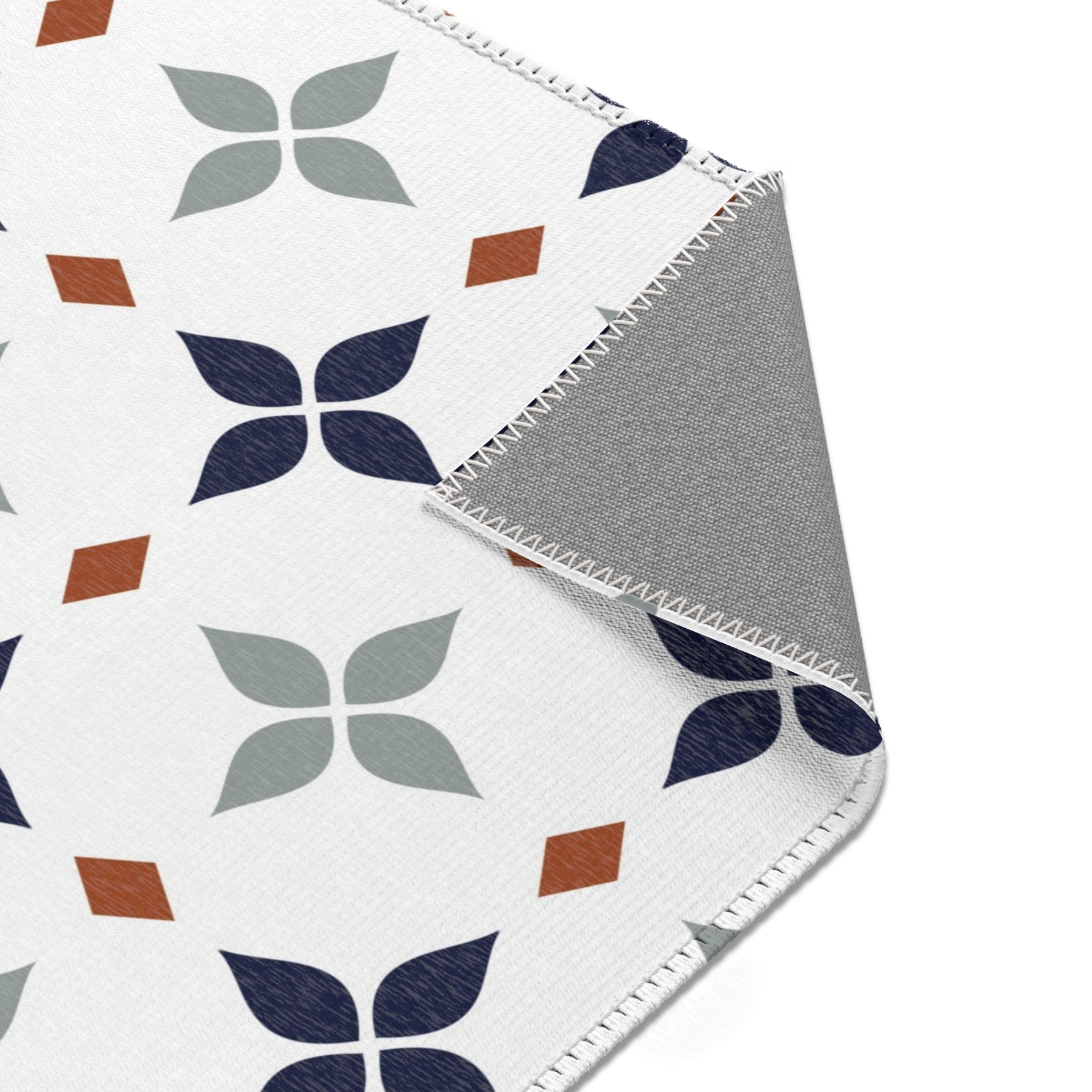 Retro Moroccan Area Rug | Vintage Art Deco, Nouveau White, Navy Blue, Grey