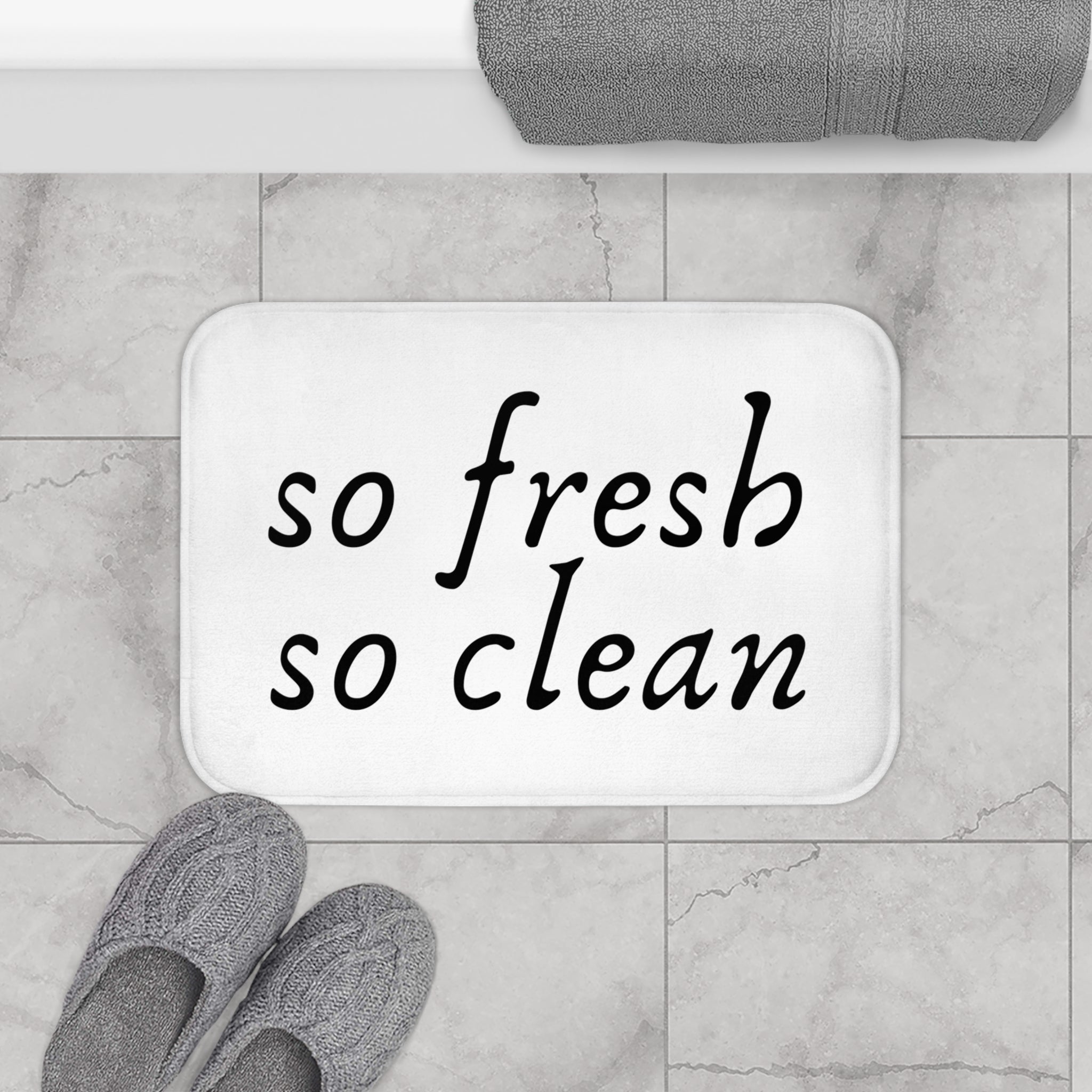 Cute Bath Mat | So Fresh, So Clean White Black Bathroom Rug
