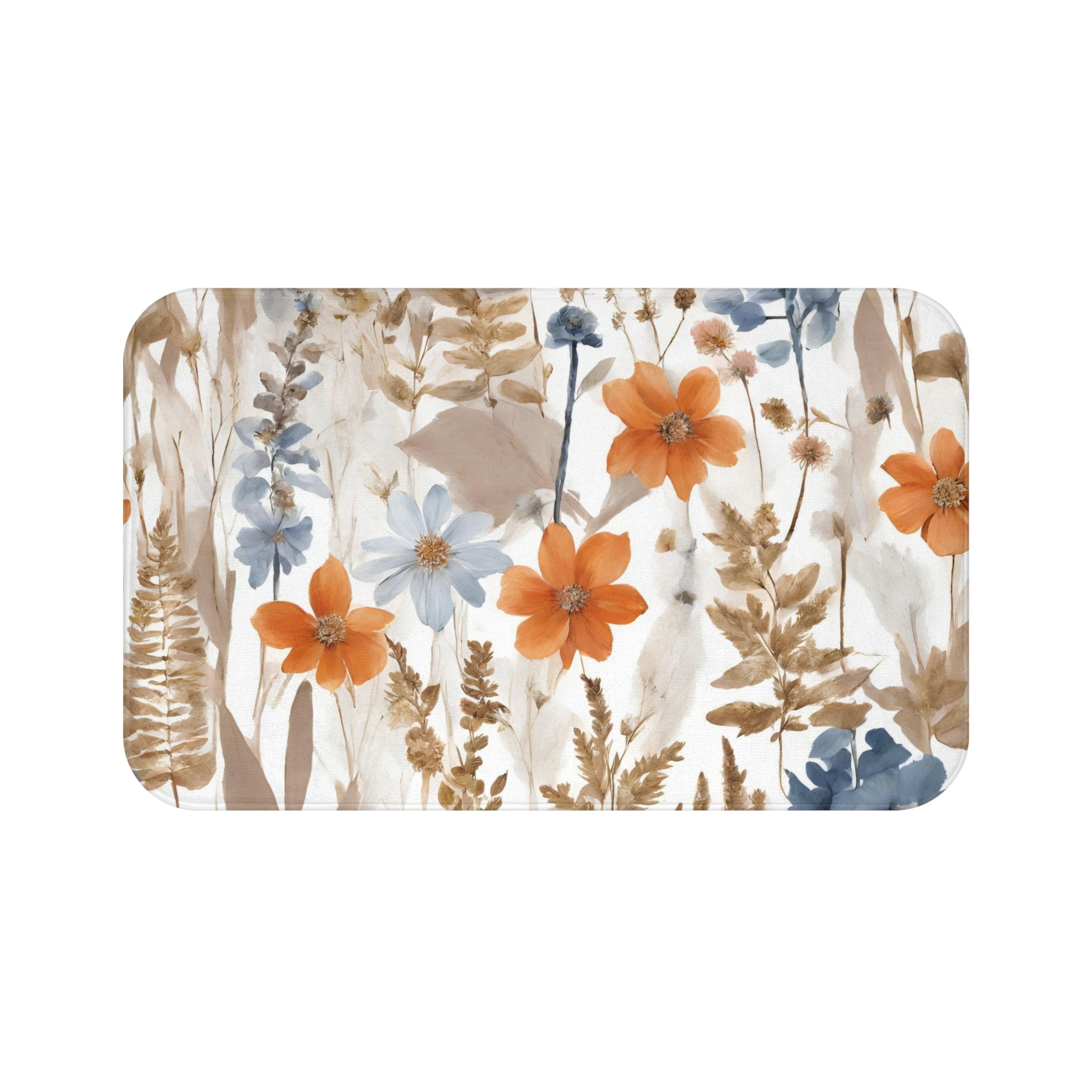Floral Bath Mat | White, Beige, orange wildflowers