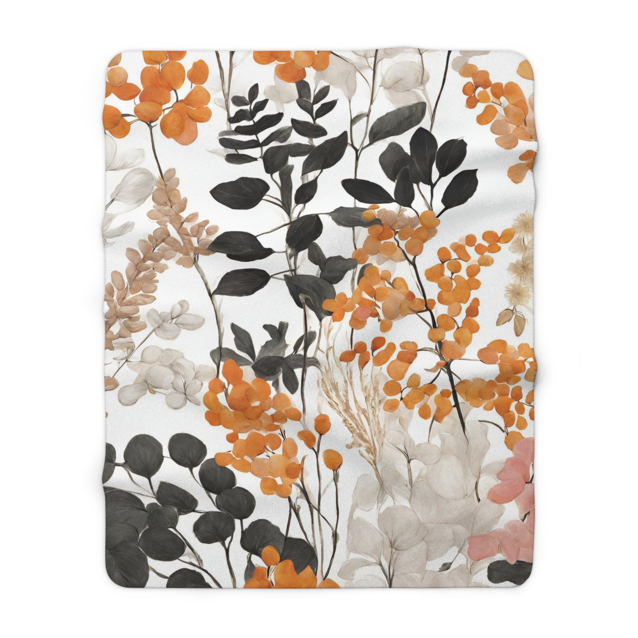 Floral Throw Blanket | Orange White, Dark Grey Wildflowers