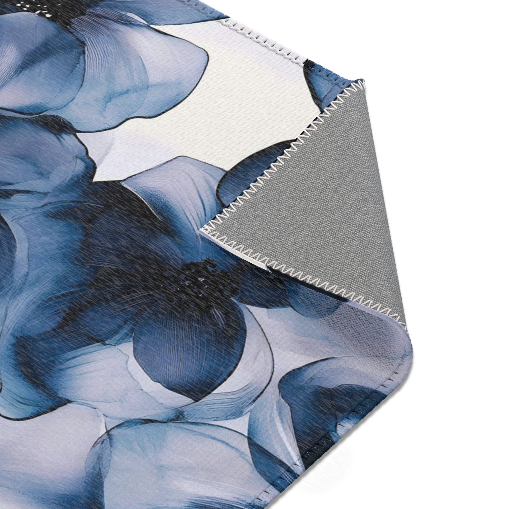 Abstract Area Rug | Floral Navy Blue, Liquid Ink Watercolor Artsy Rug