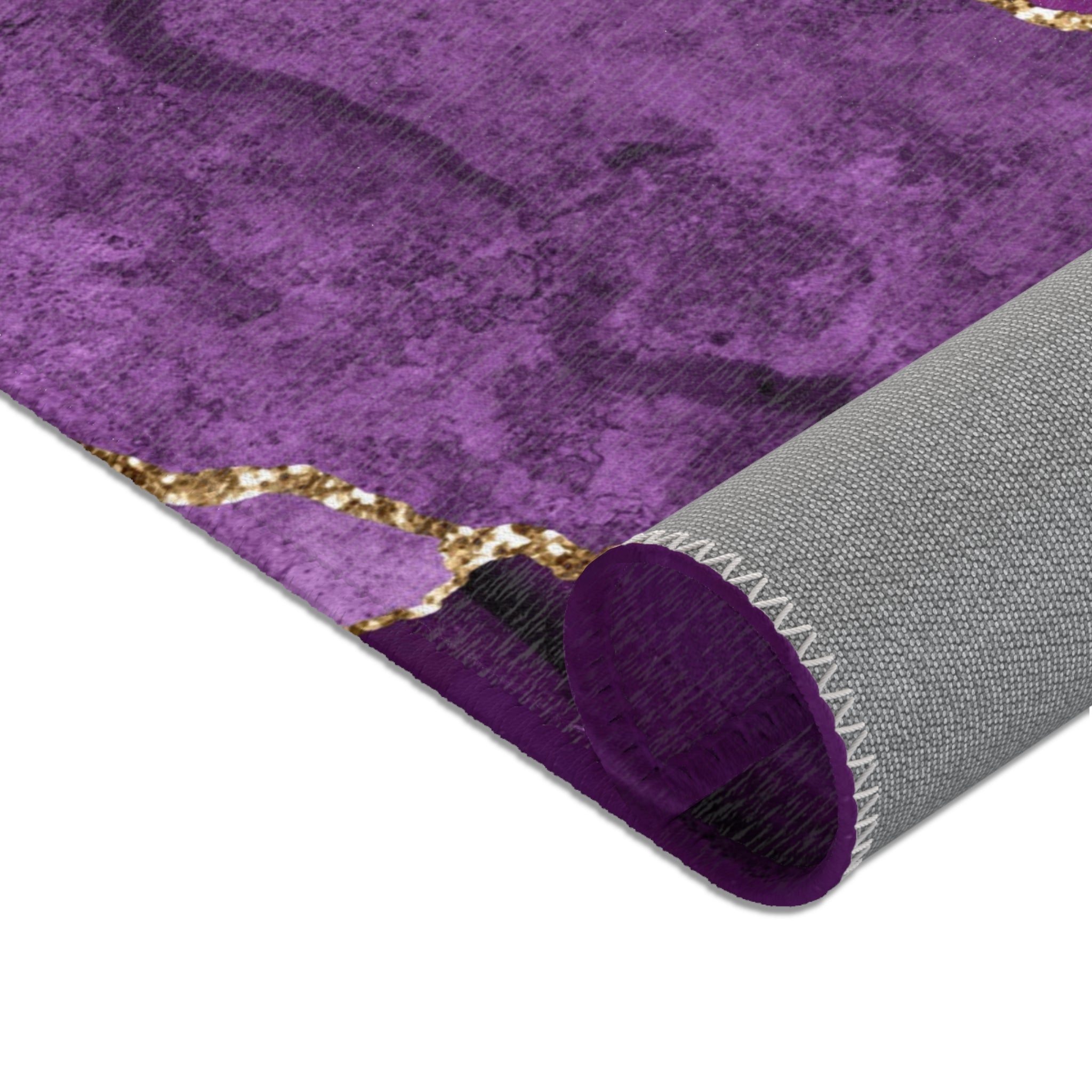 Abstract Area Rug | Retro Marble Print, Lilac Violet Purple, Muted Gold