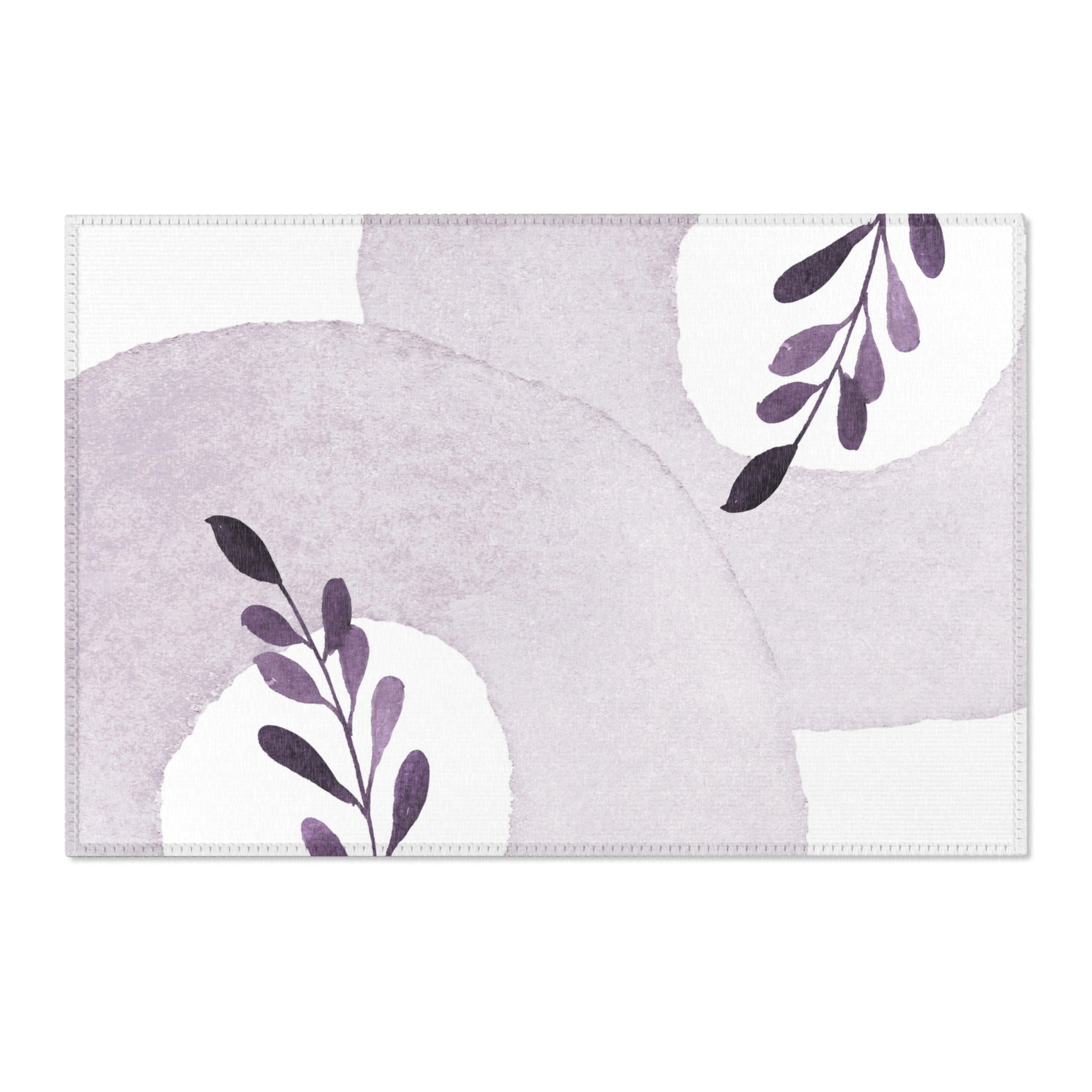 Abstract Large Area Rug | Modern Lavender Leaves Watercolor Rug