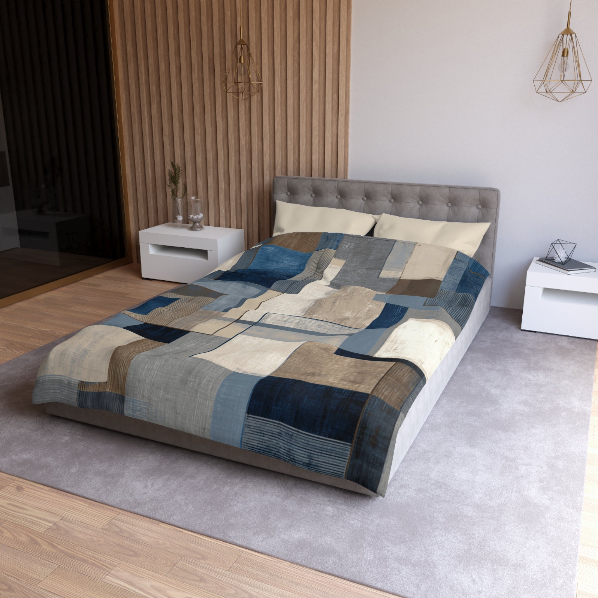 Geometric Duvet, Pillow Cover | Blue Beige Bedroom Decor