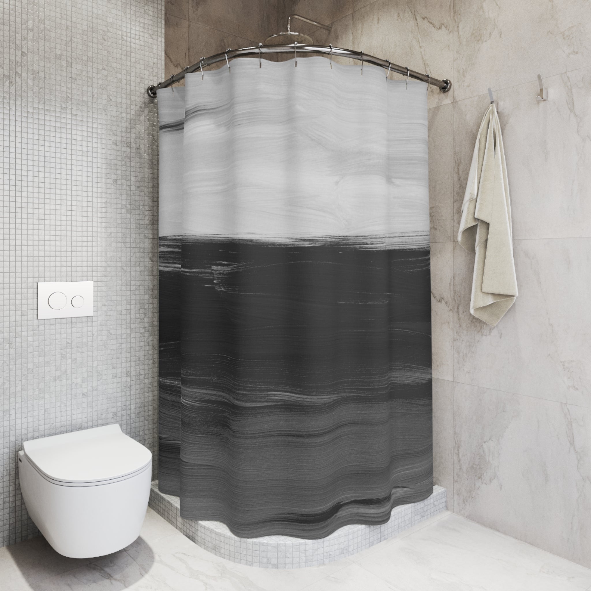 Abstract Shower Curtain | Grey Black Ombre Fabric Curtain