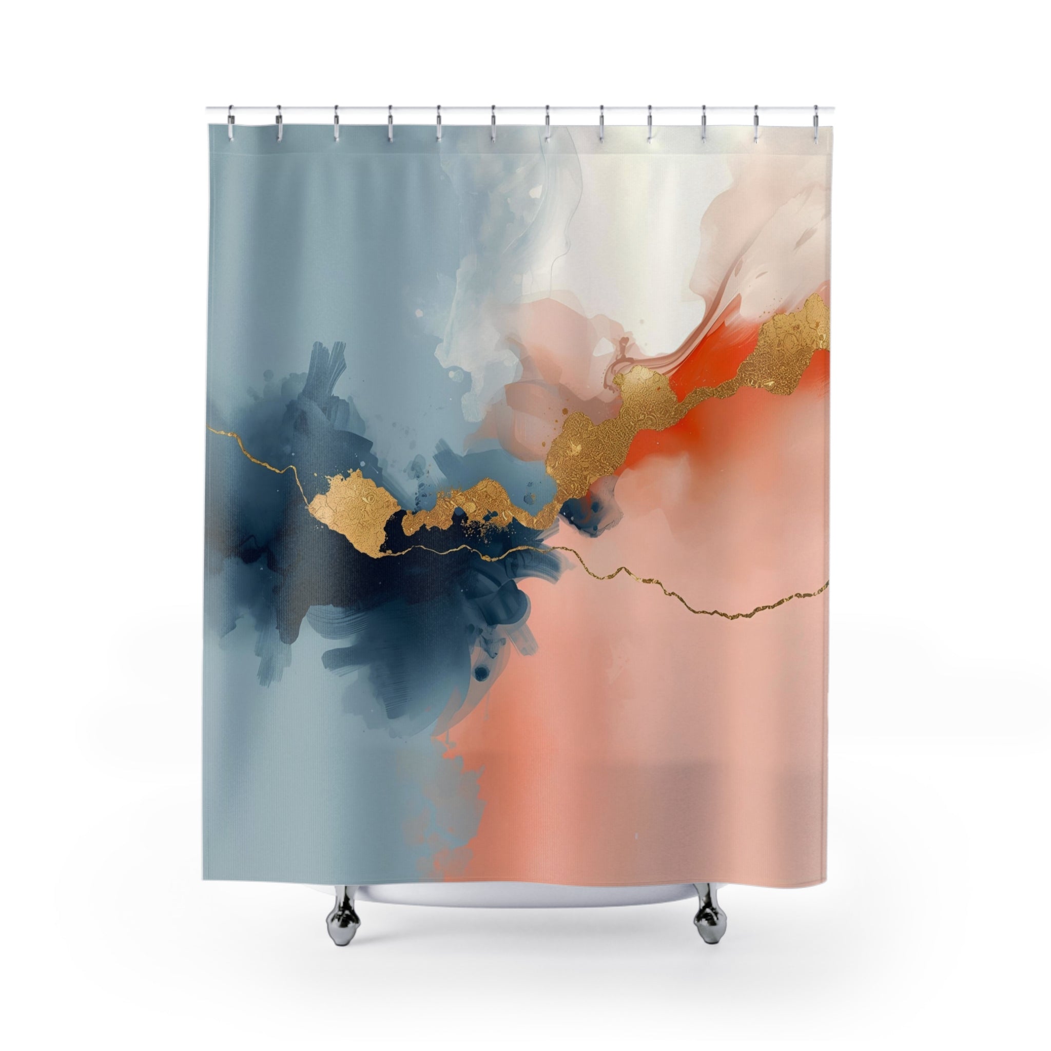 Boho Abstract Shower Curtain | Blue Orange Watercolor