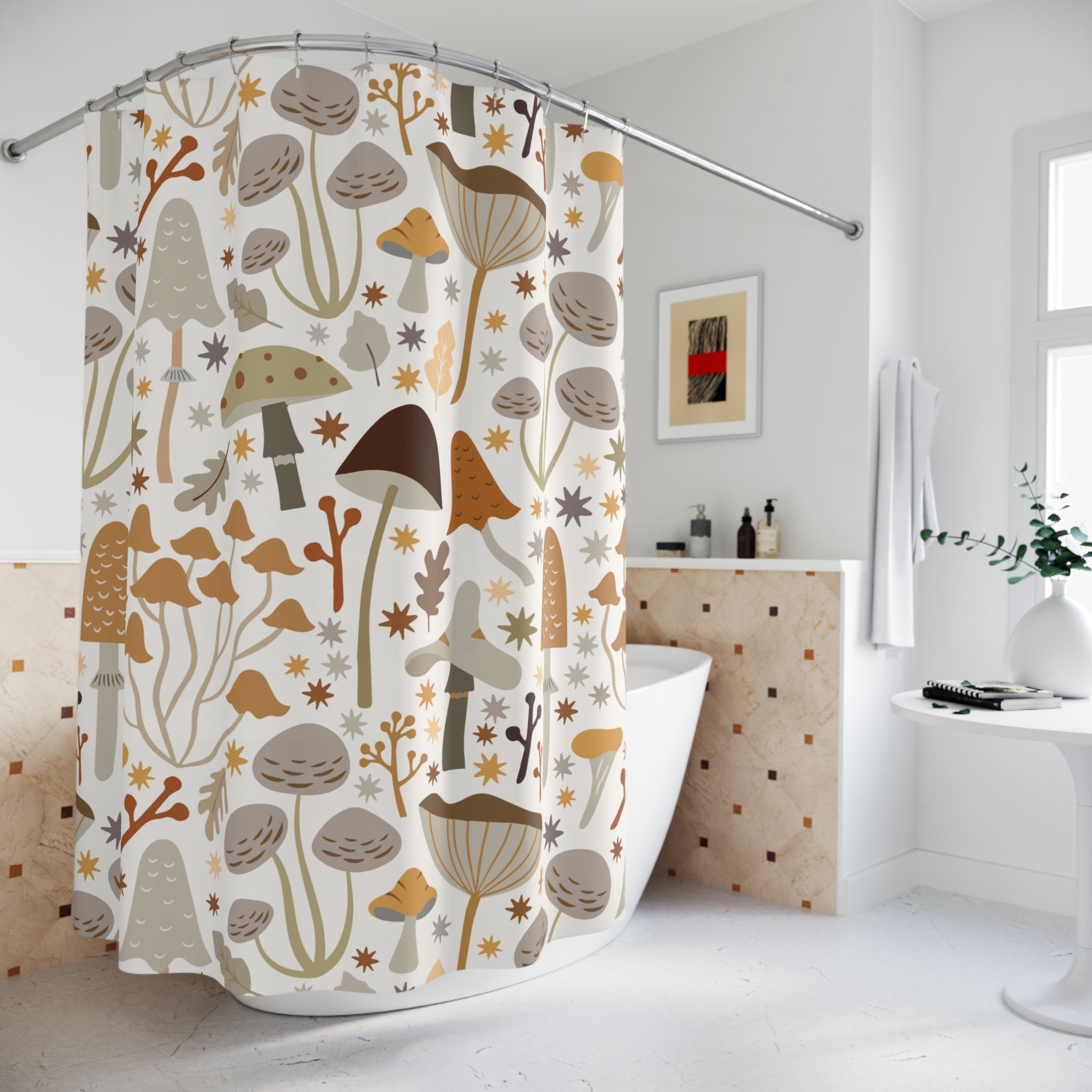 Mushroom shower curtain | Shabby Chic Beige Grey