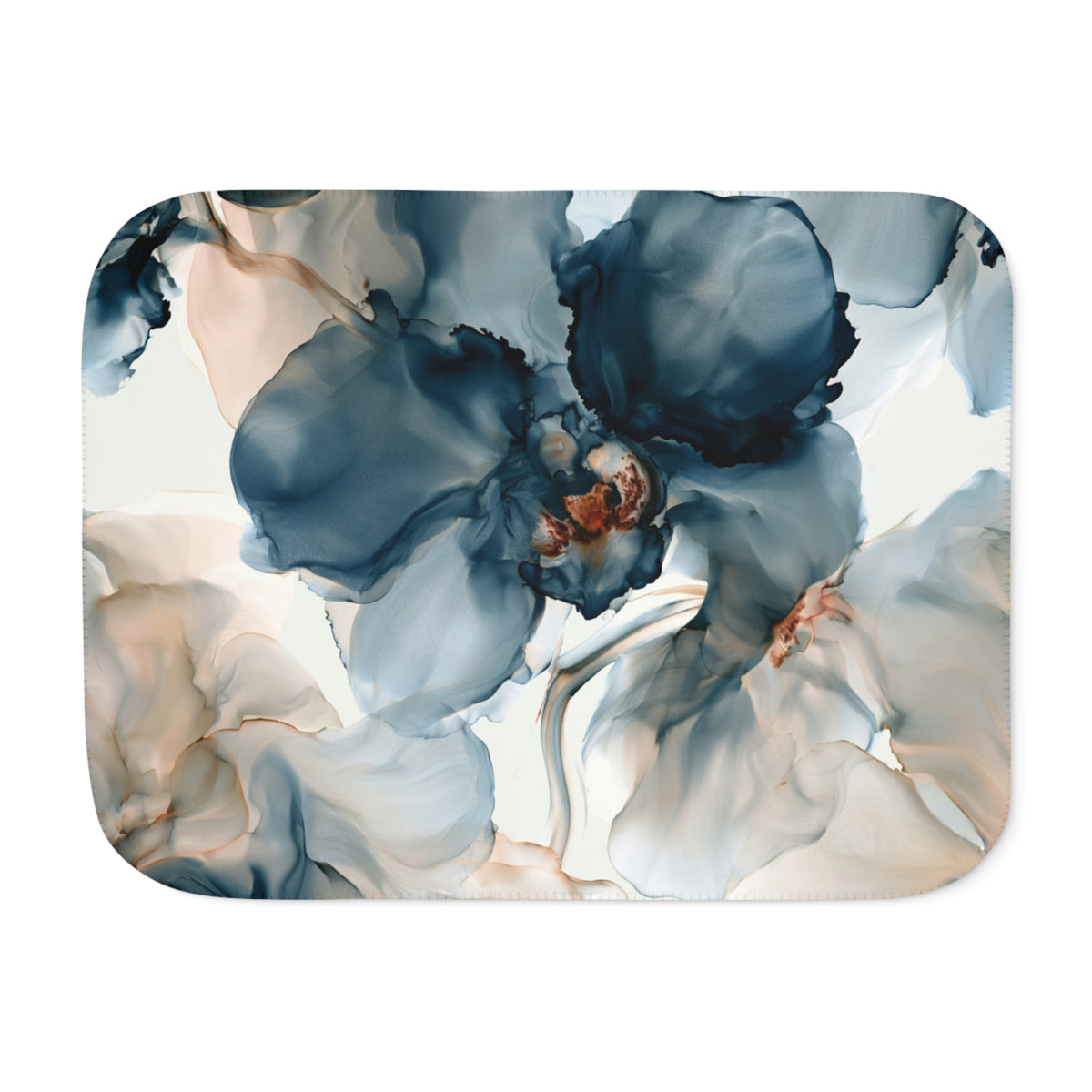 an abstract painting of blue flowers on a white background