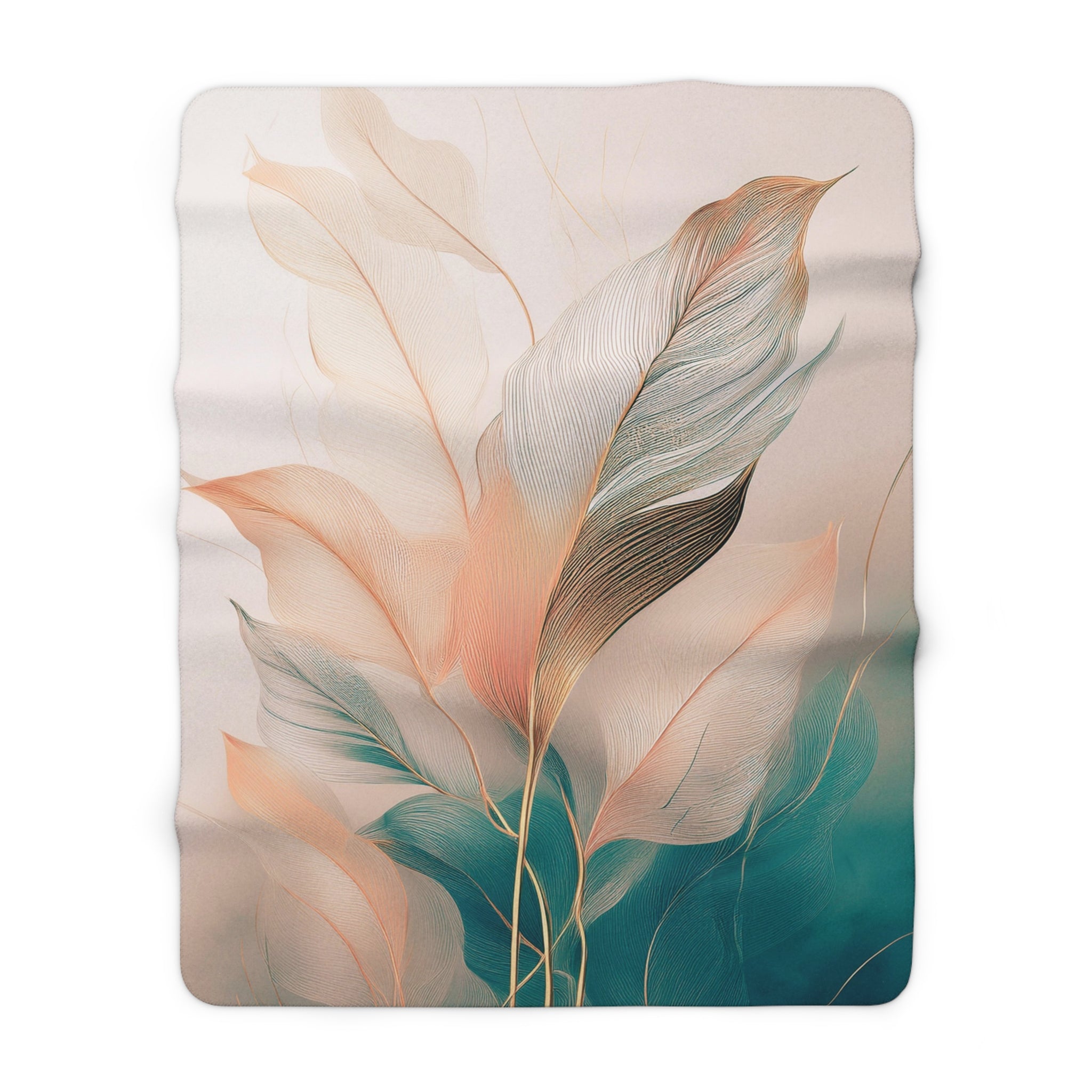 Floral Throw Blanket | Beige Teal Gold Leaves