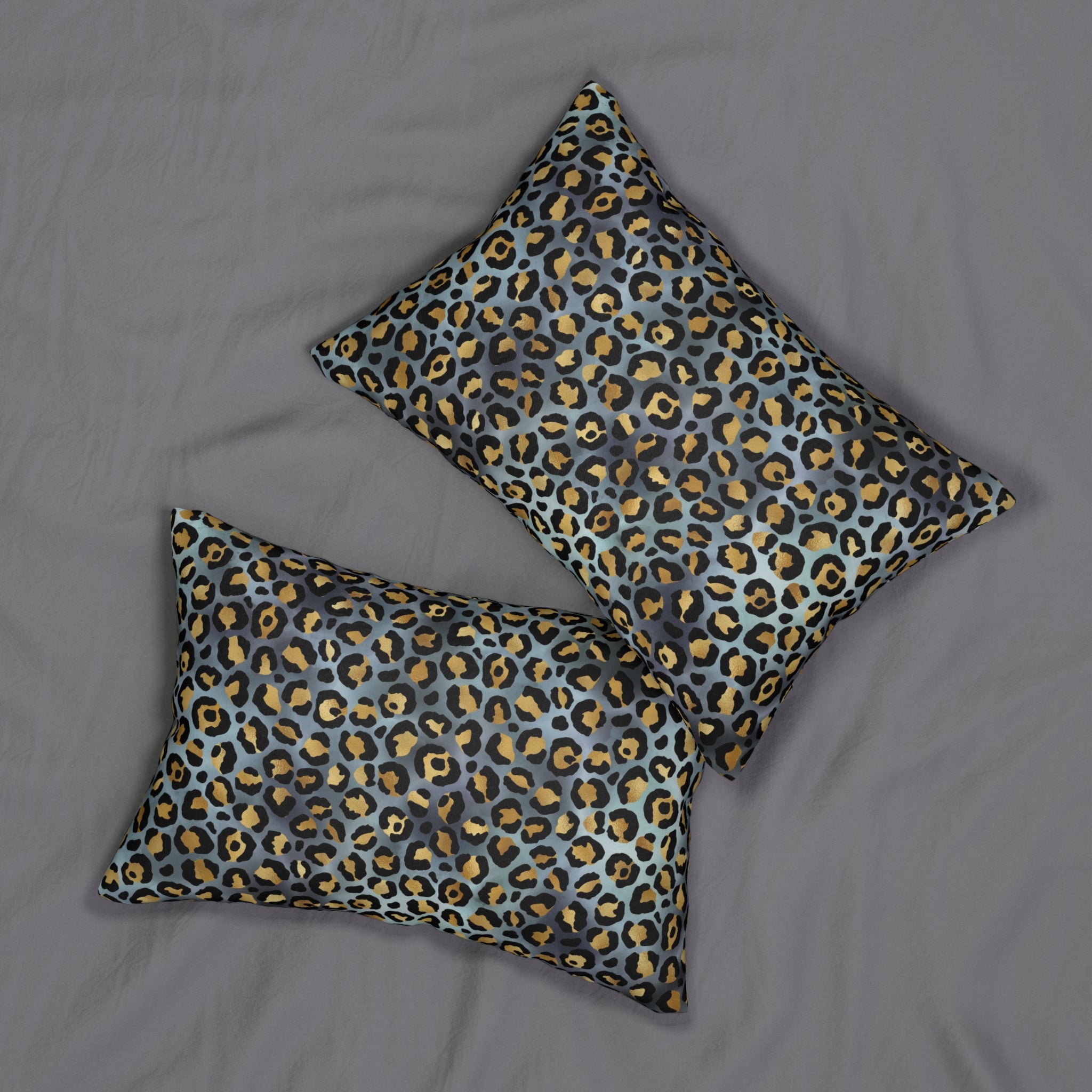 Blue Lumbar Pillow | Pale, Navy Blue, Gold Leopard Animal Skin